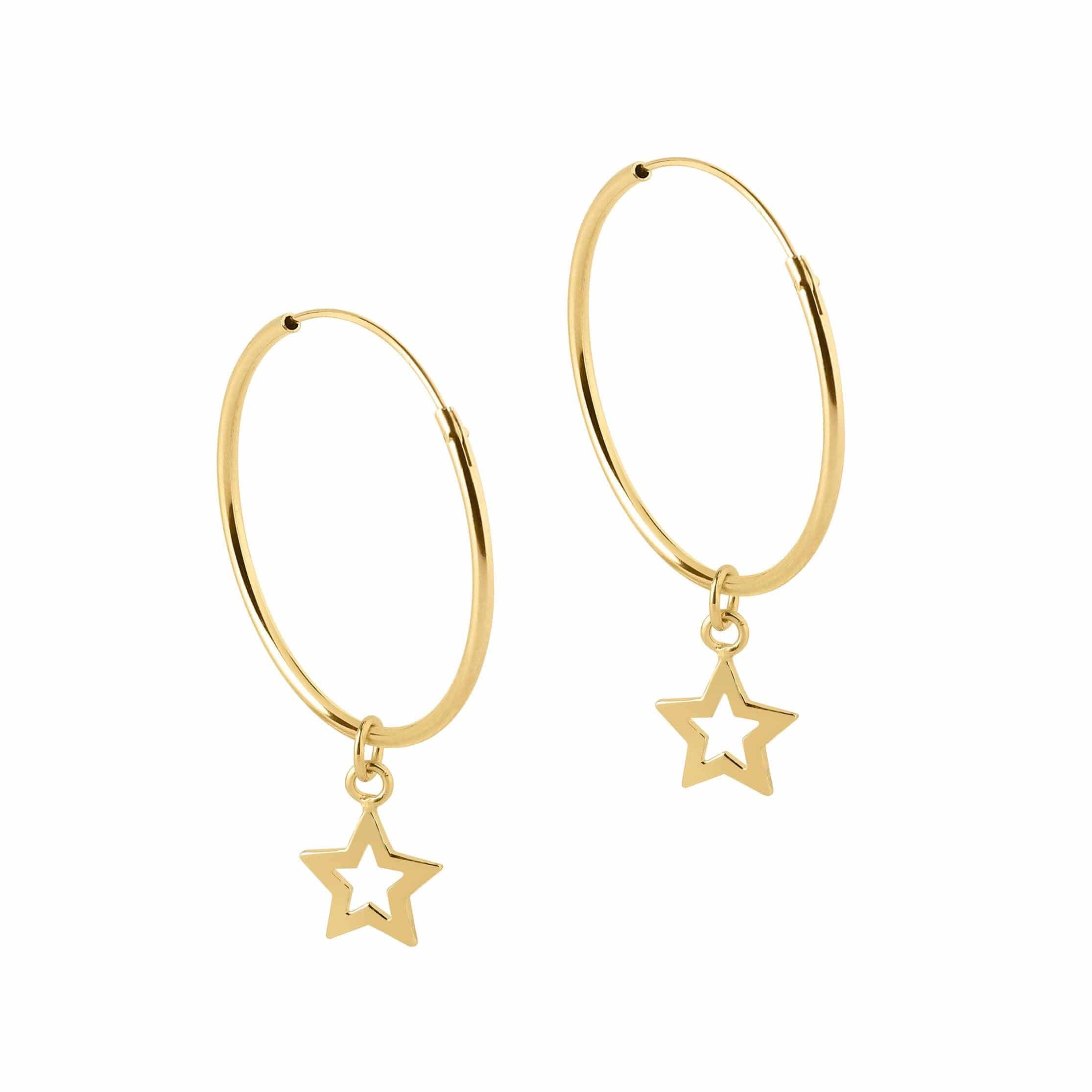 side view Hoop Earrings with Open Star Gold Plated 22 MM