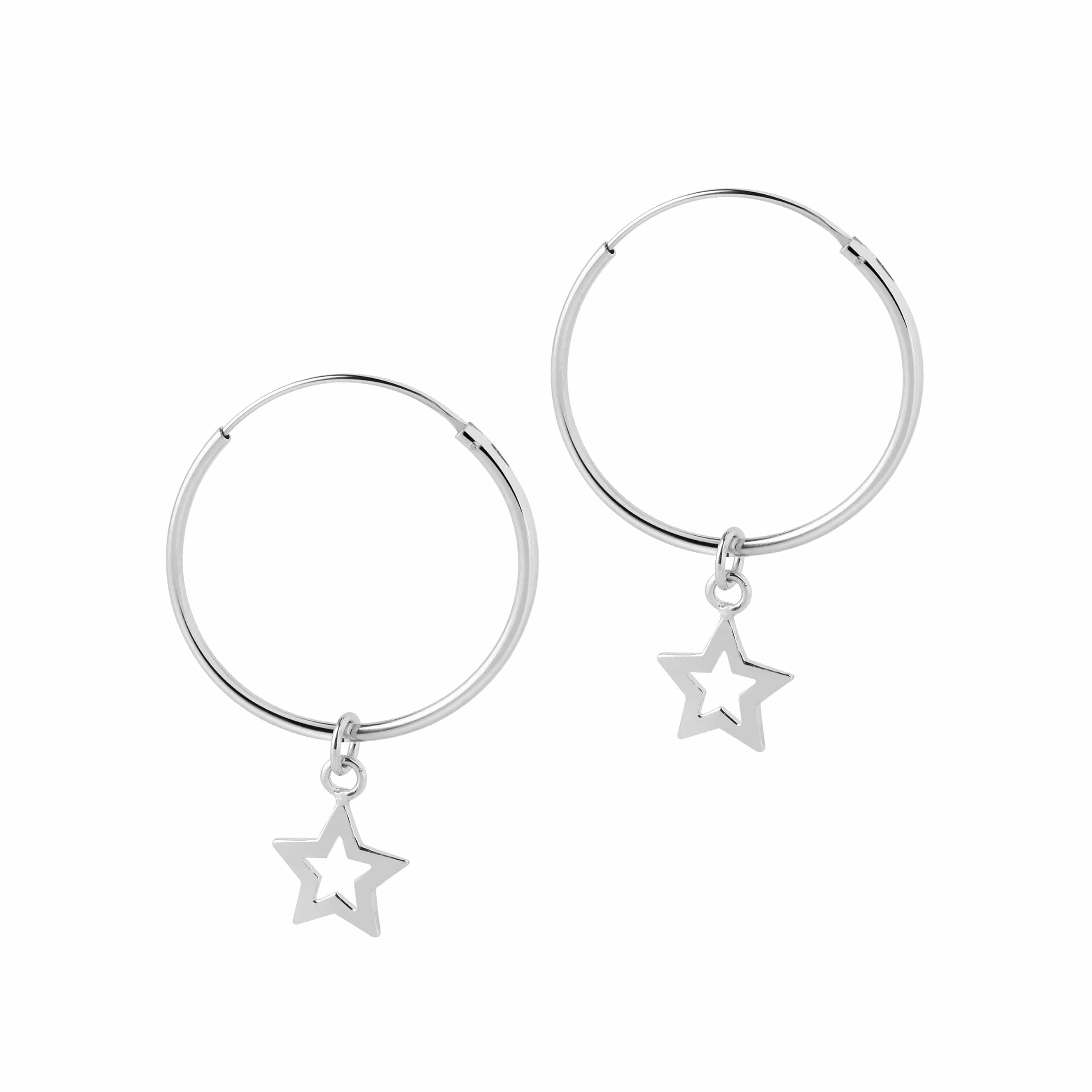 hoop earrings open star pendant silver 22mm