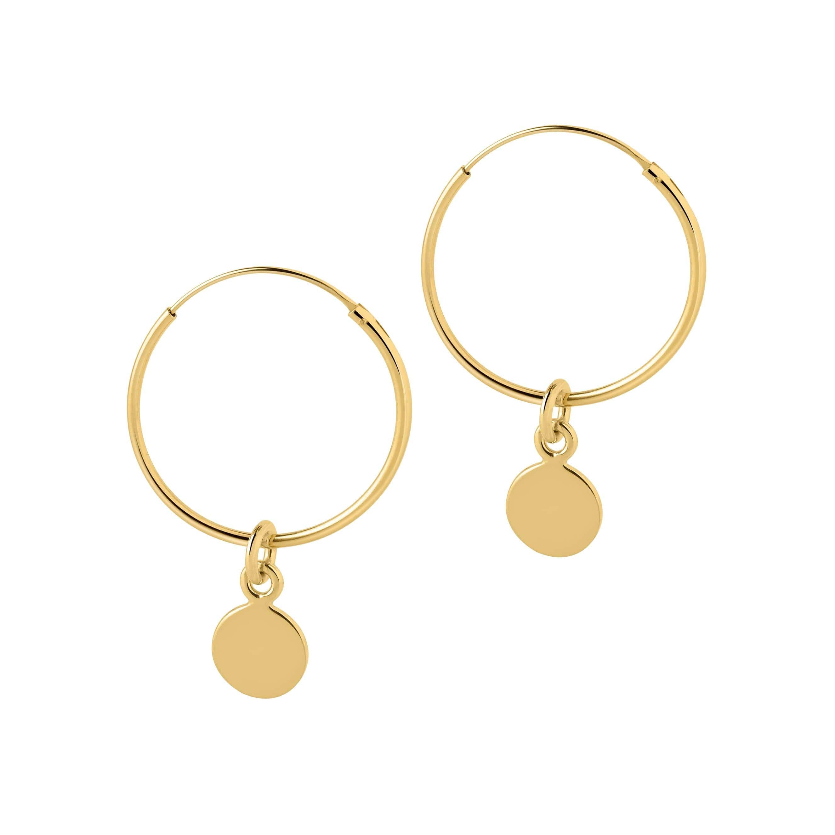 22 mm gold plated hoop earrings with round pendant