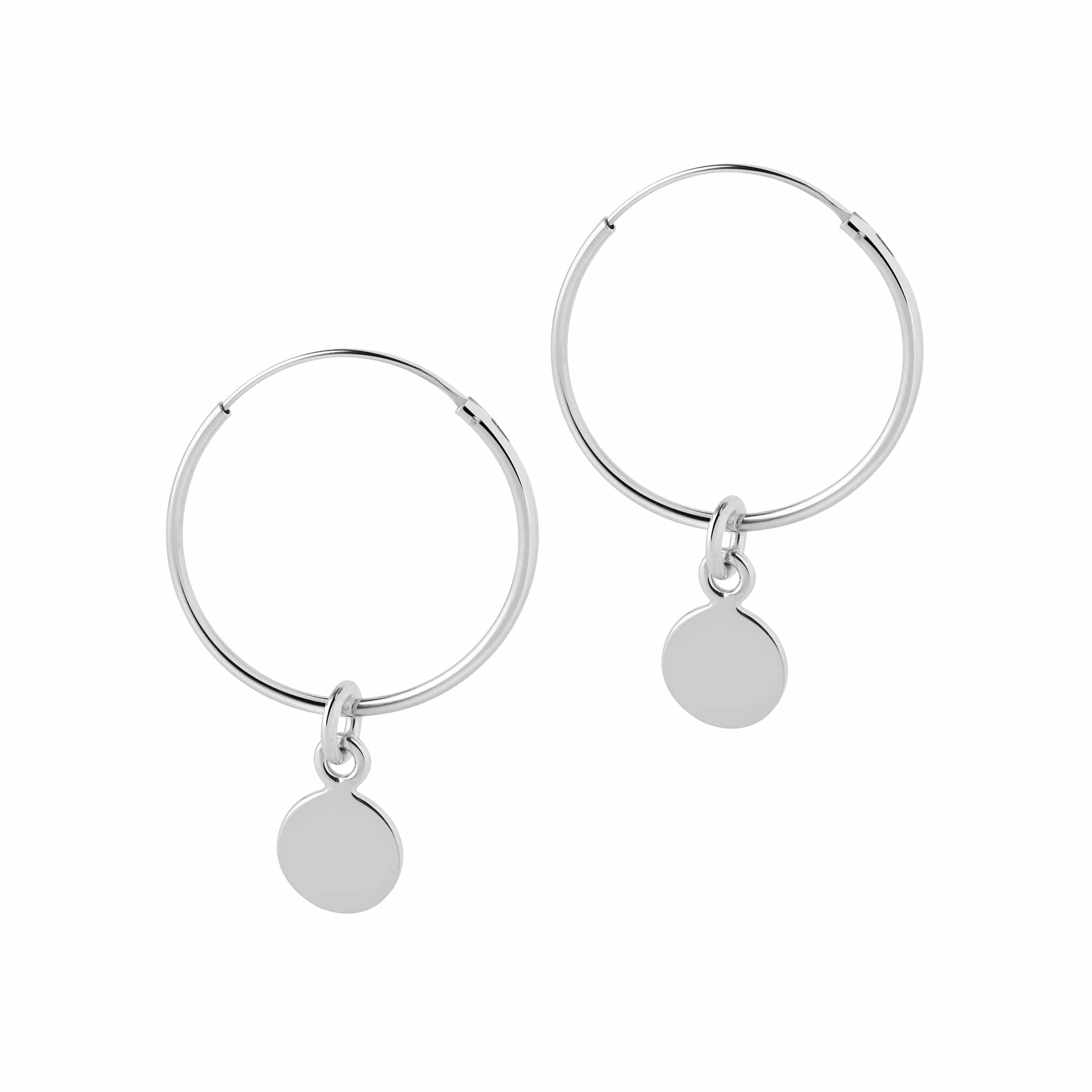 22 mm silver hoop earrings with round pendant