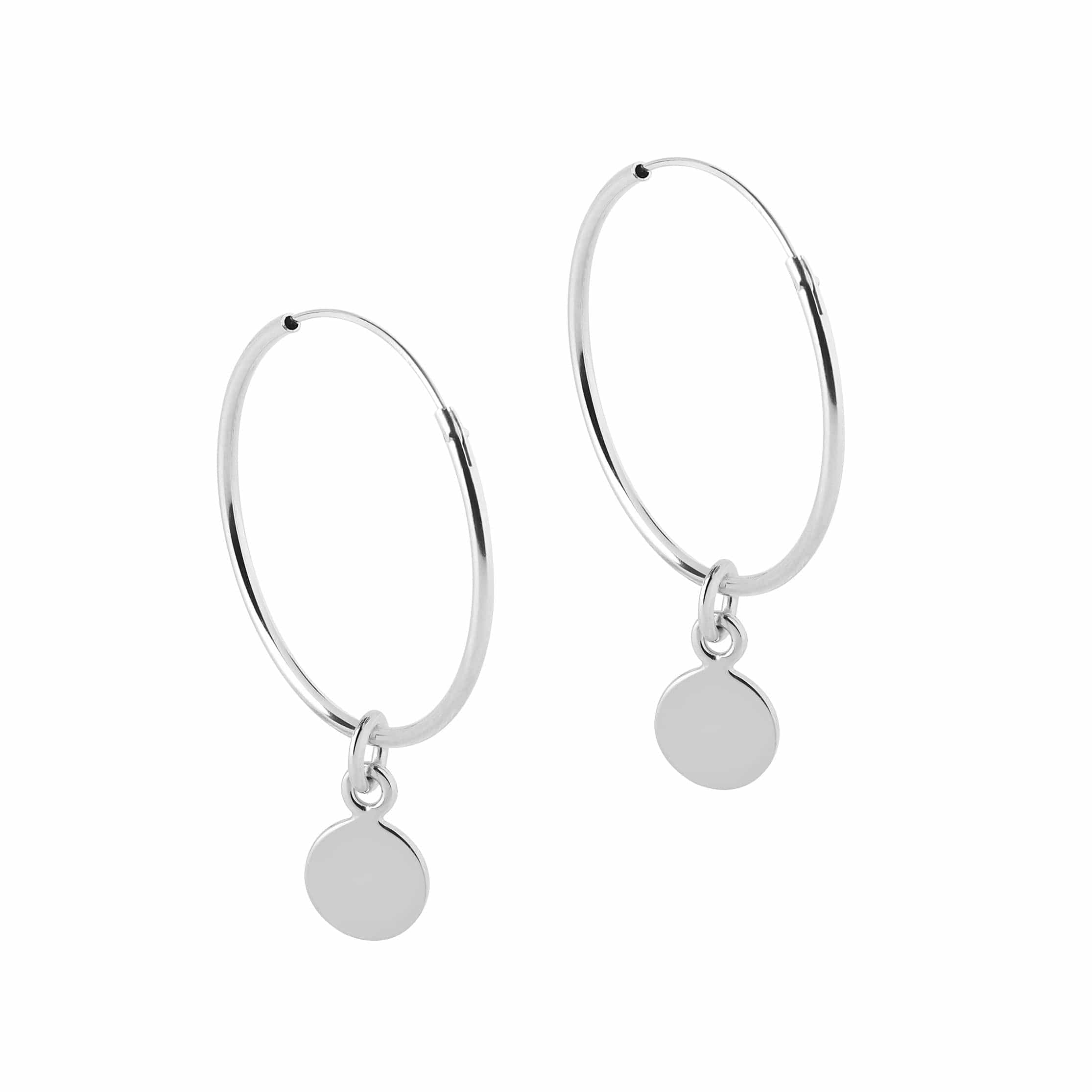 side view Silver Hoop Earrings with Round 22 MM