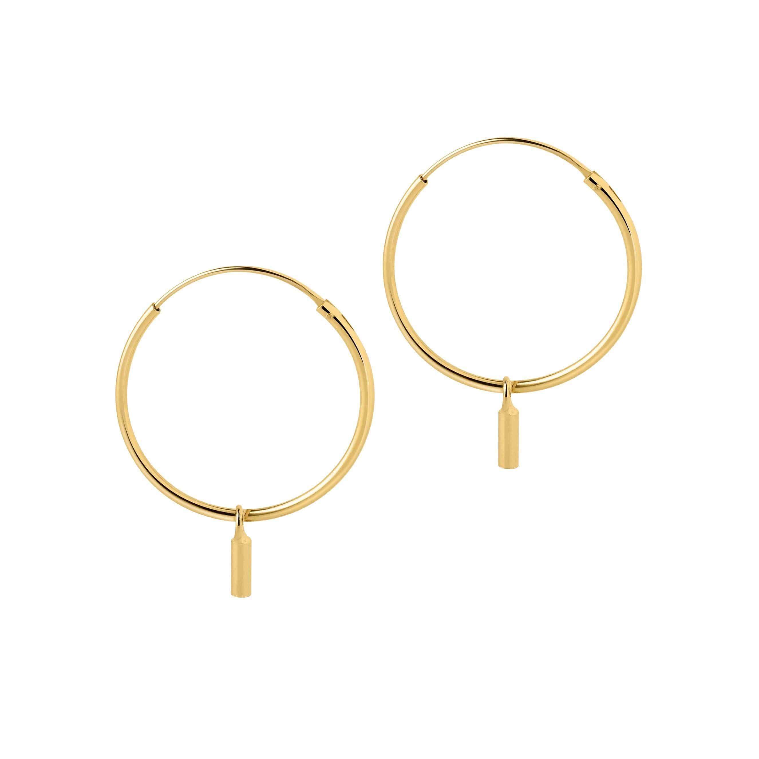 Hoop earrings gold plated with a rod pendant 22mm