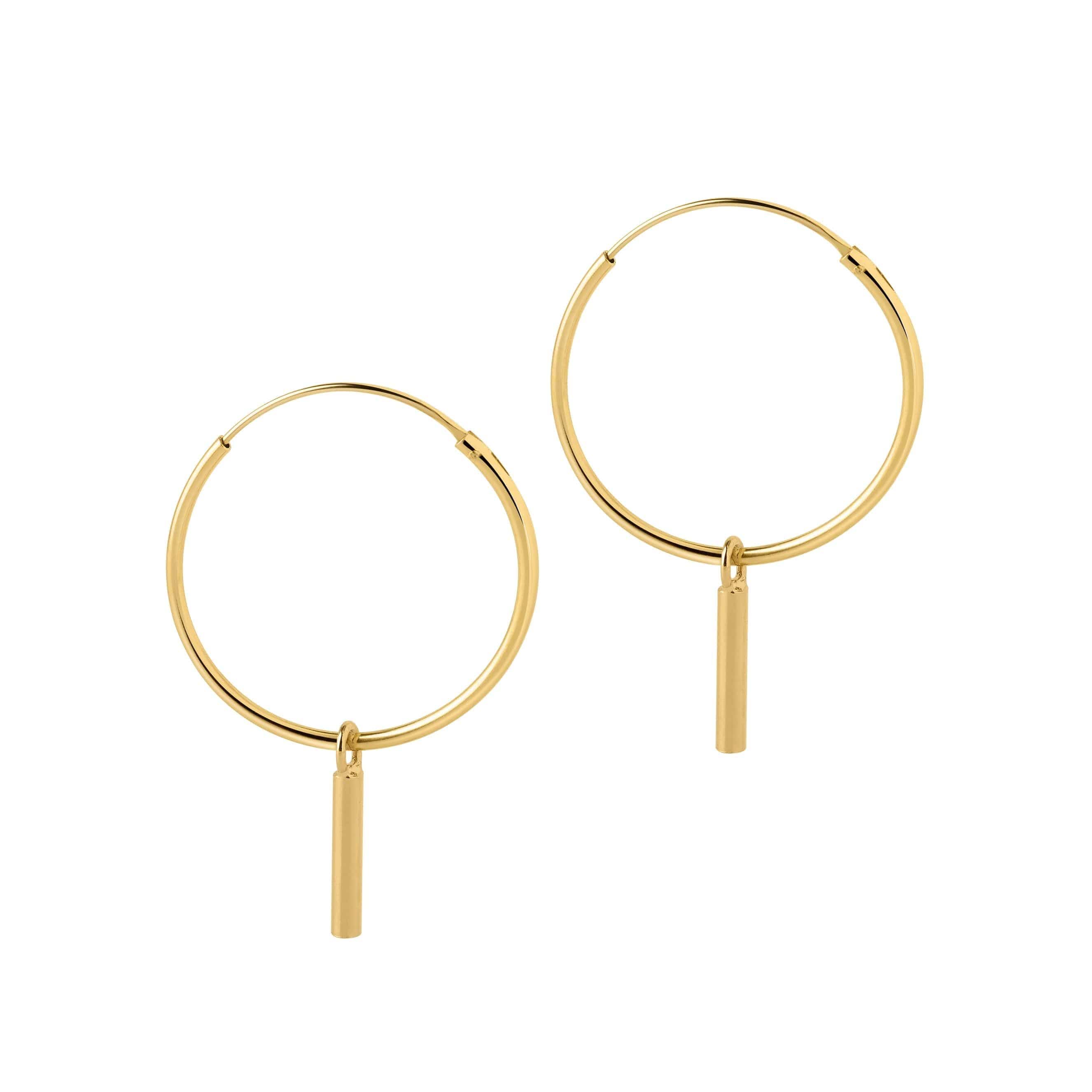 22mm gold plated hoop earrings with long rod