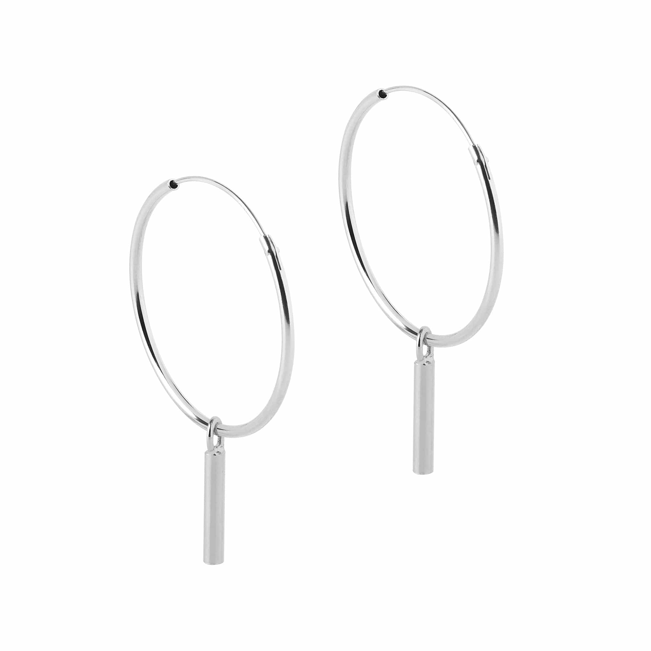 Silver Hoop Earrings with Long Rod 22 MM