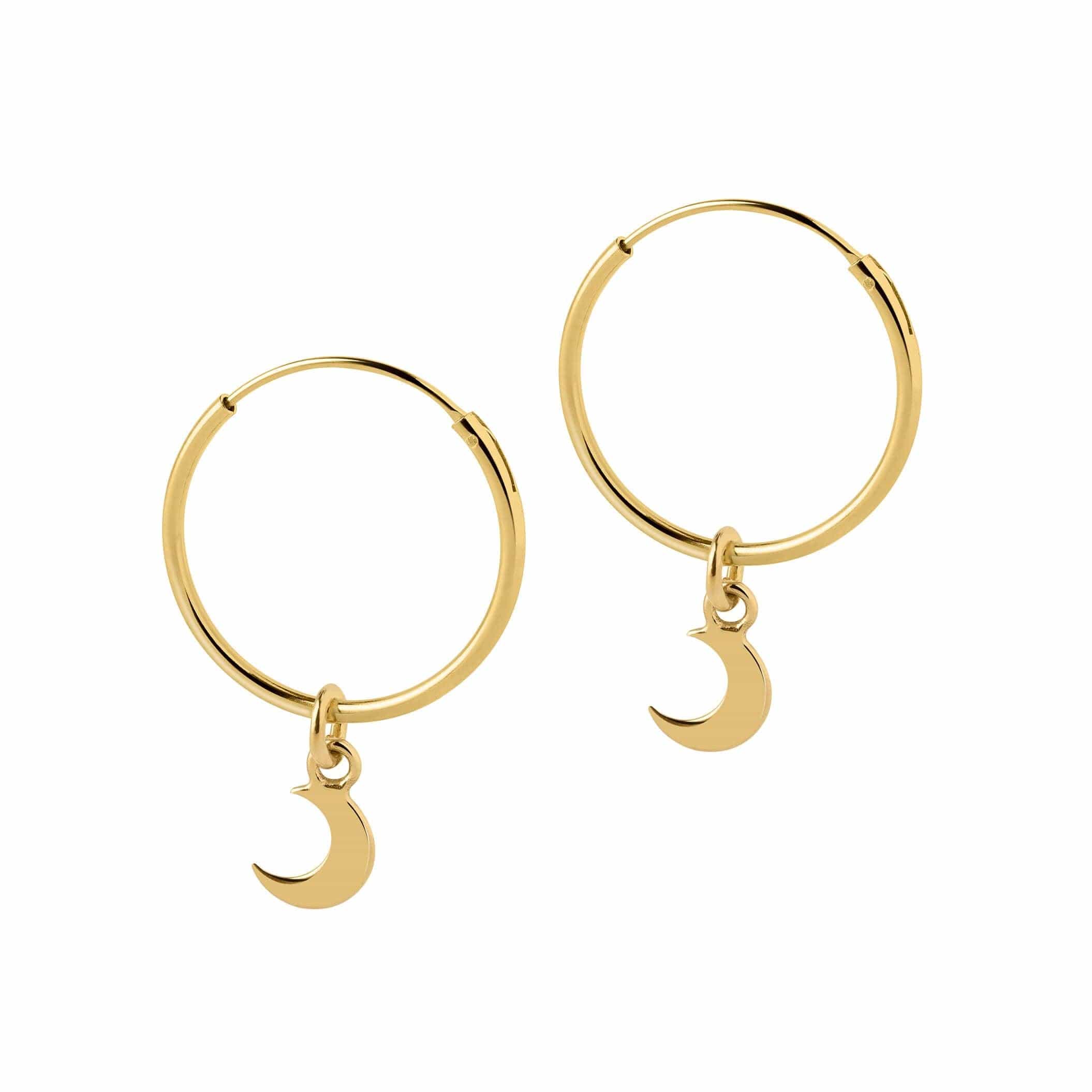 hoop earrings gold plated with moon pendant 18mm
