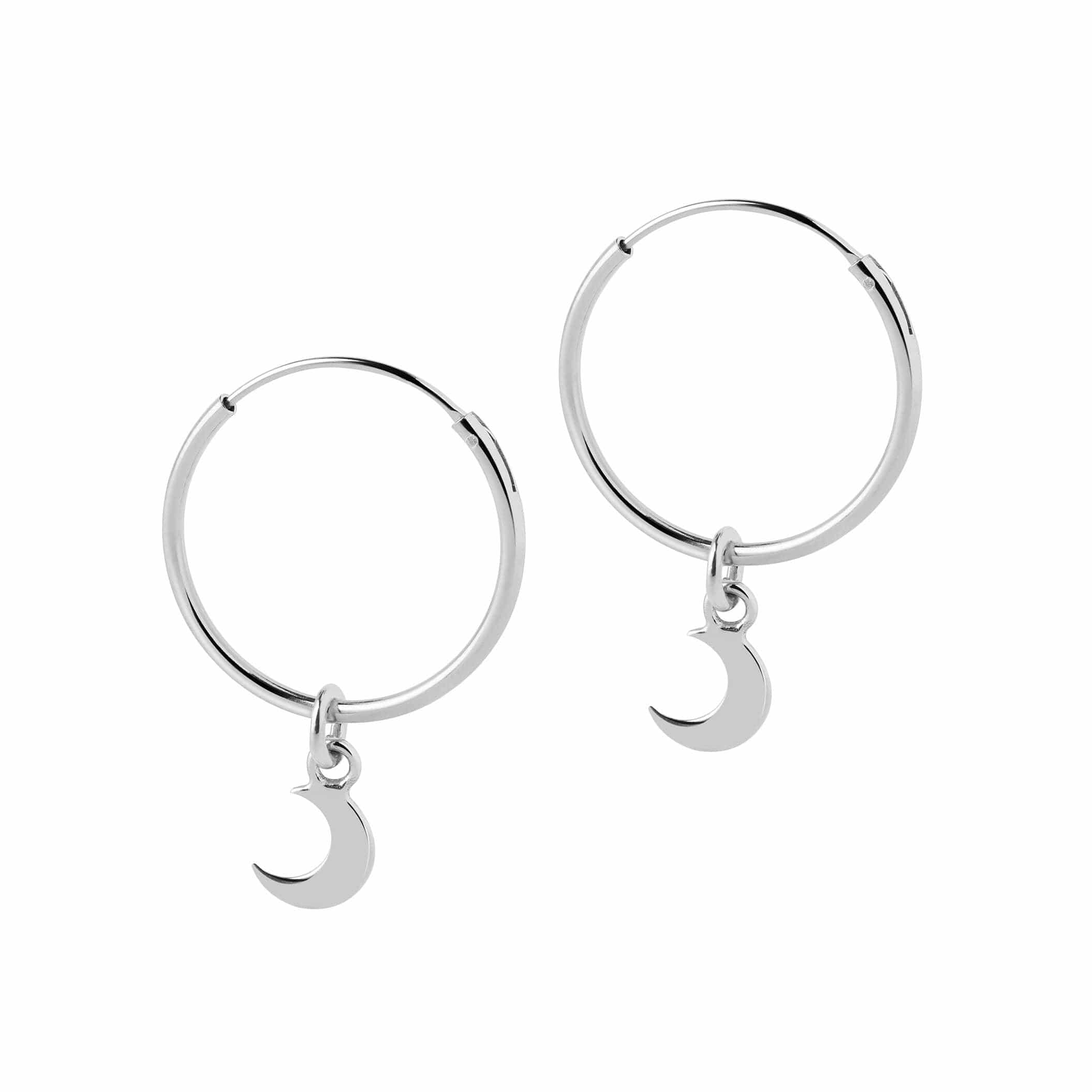 hoop earrings silver with moon pendant 18mm