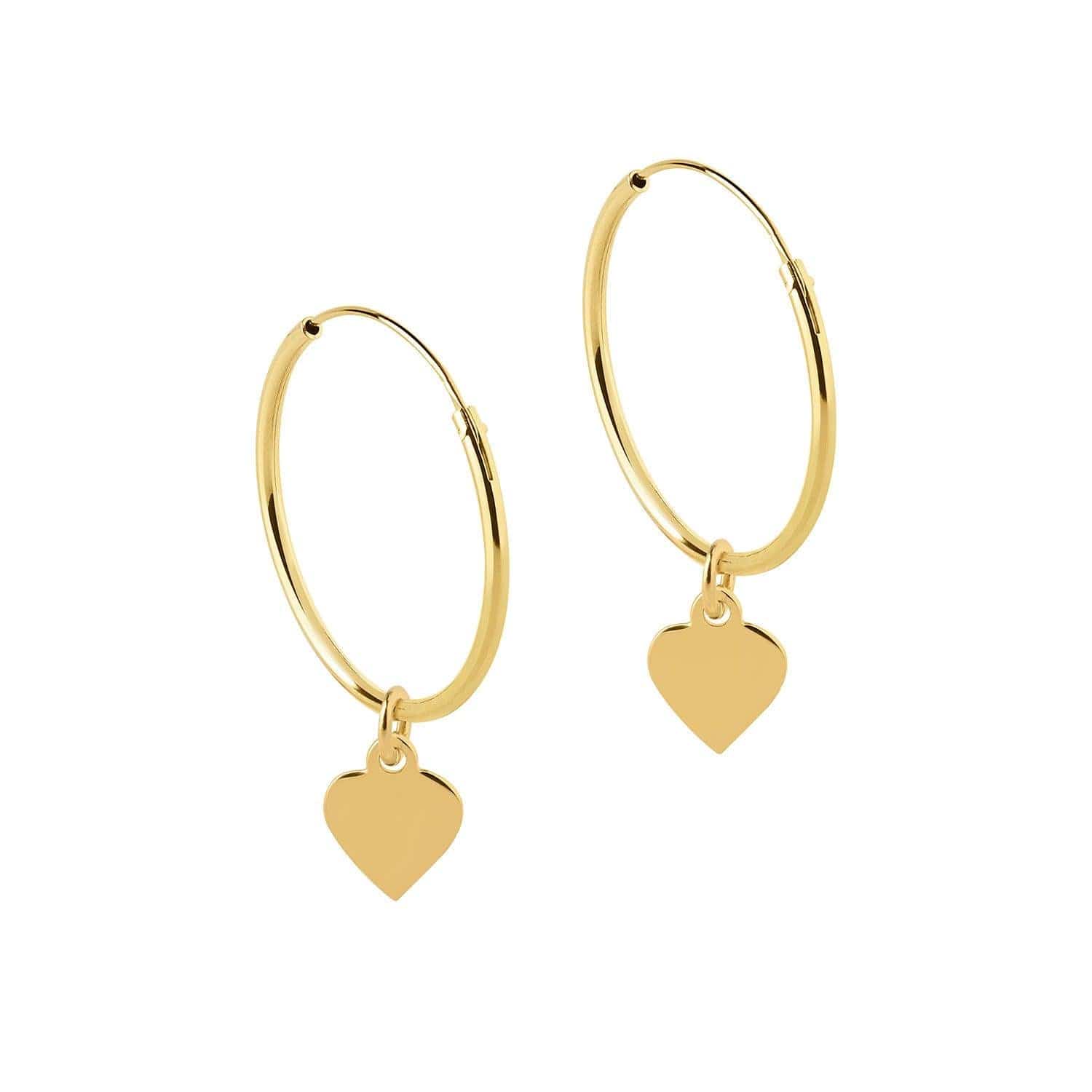 side view Hoop Earrings with Pendant Heart Gold Plated 18MM