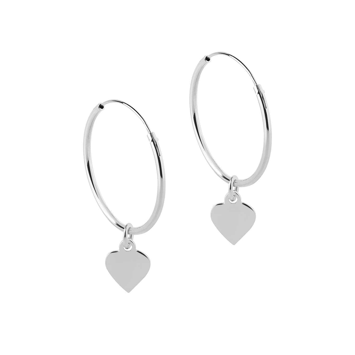 side view Silver Hoop Earrings with Heart 18 MM