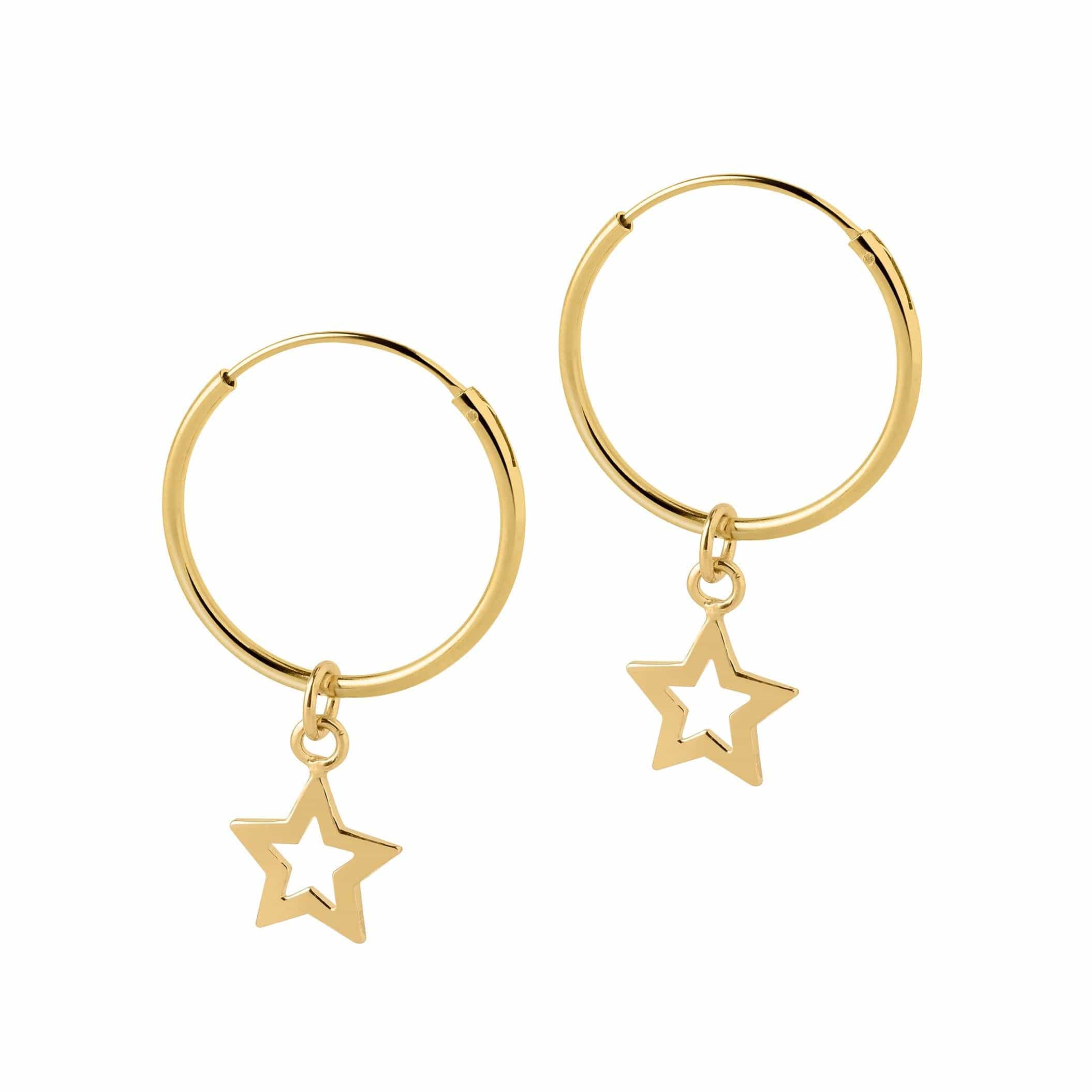 hoop earrings open star pendant gold plated 18mm