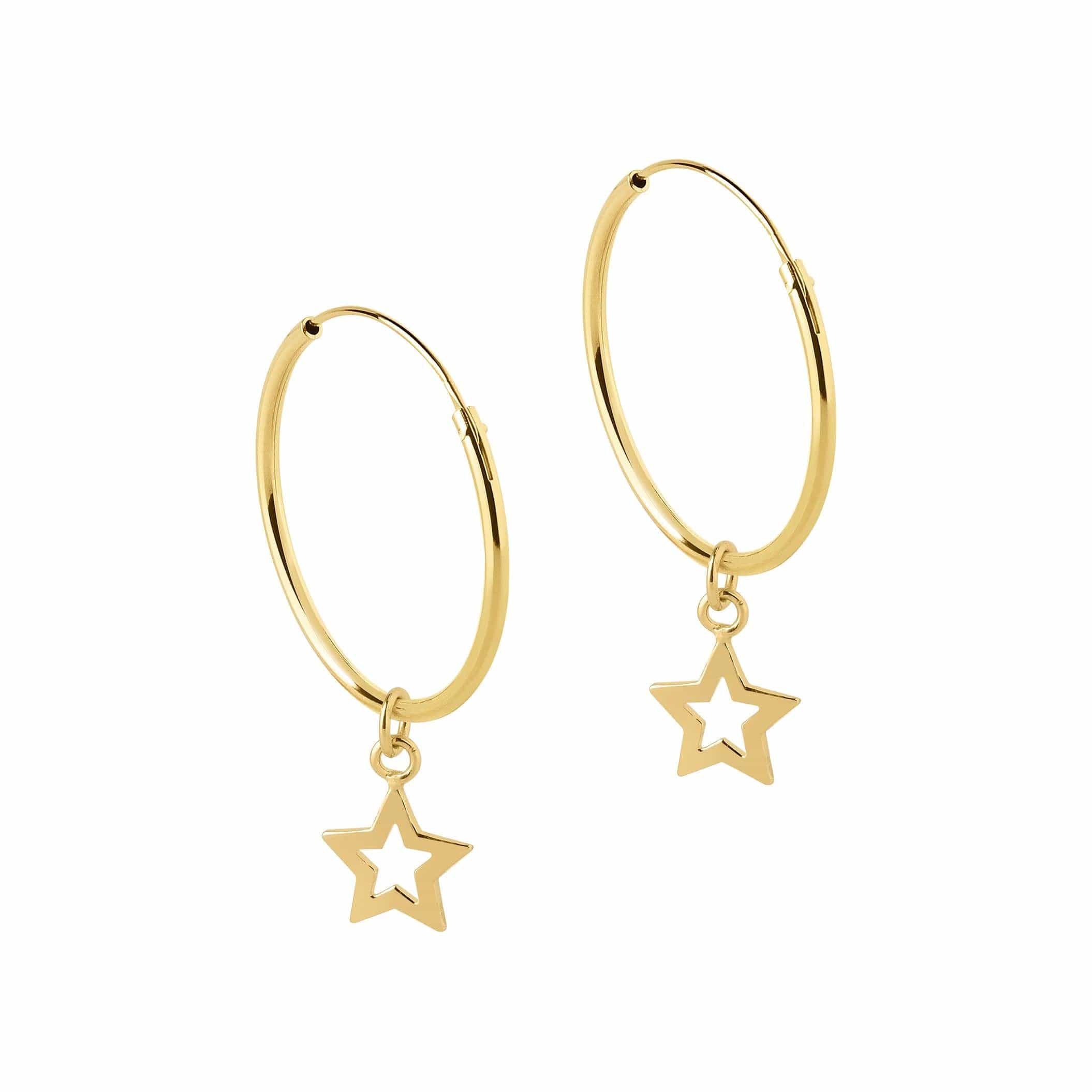 side view hoop earrings open star pendant gold plated 18mm