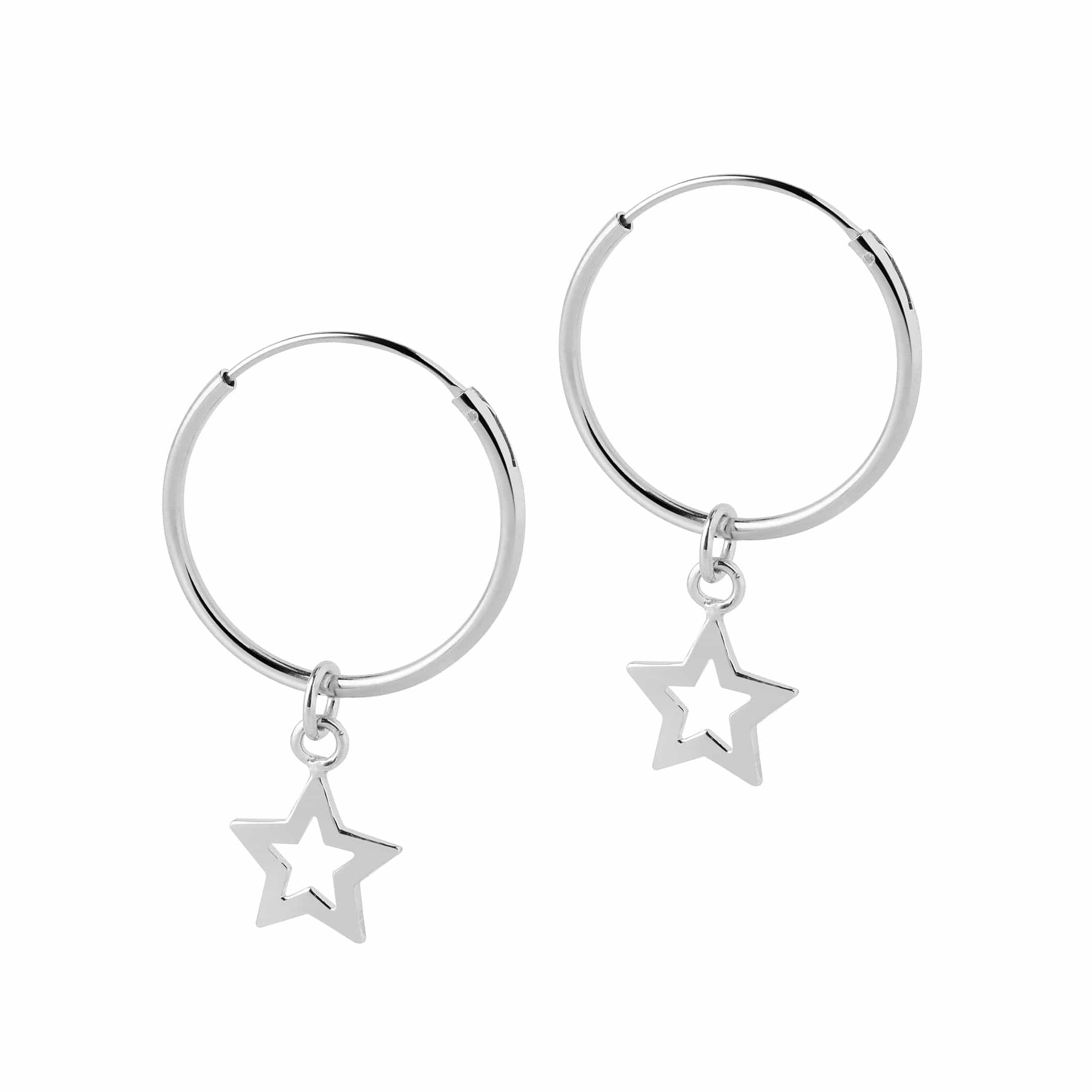 hoop earrings open star pendant silver 18mm