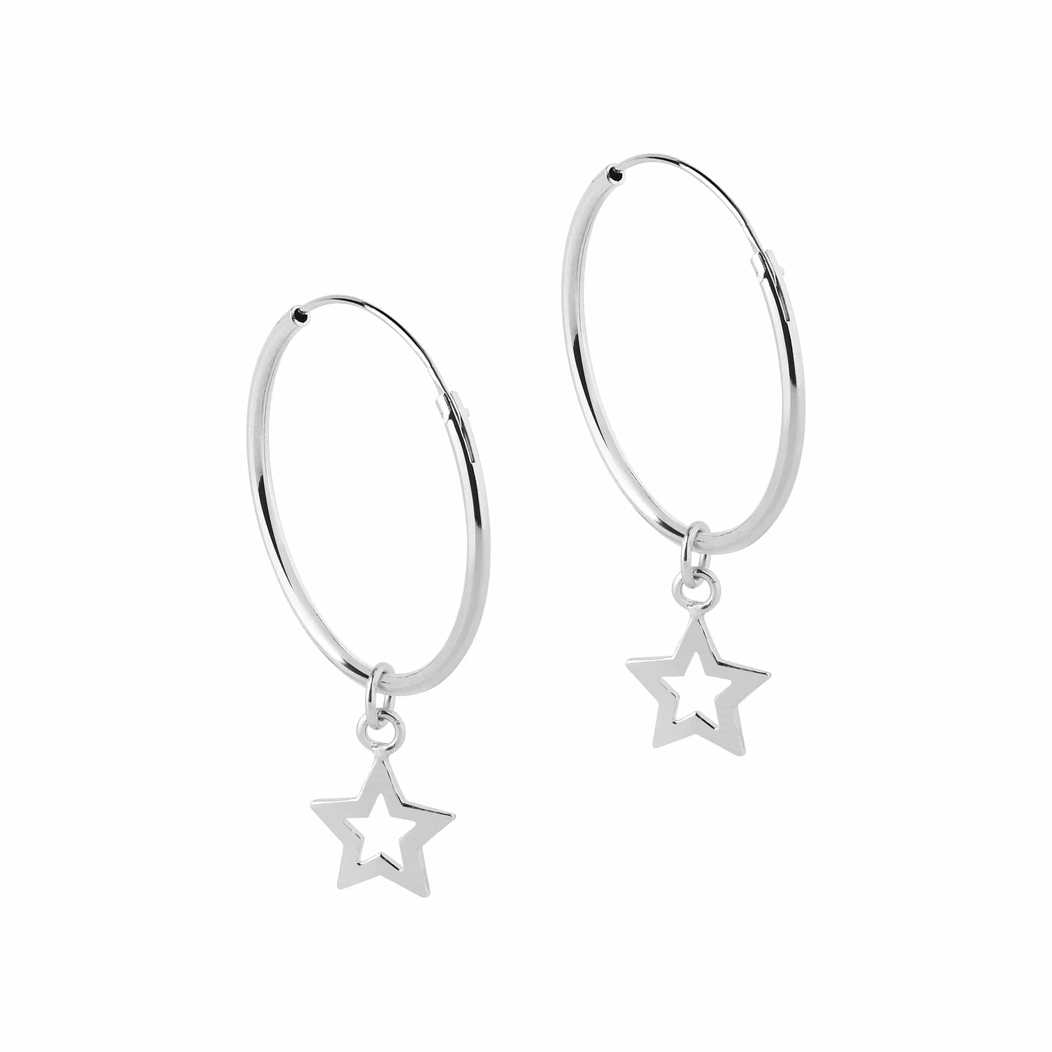 side view hoop earrings open star pendant silver 18mm