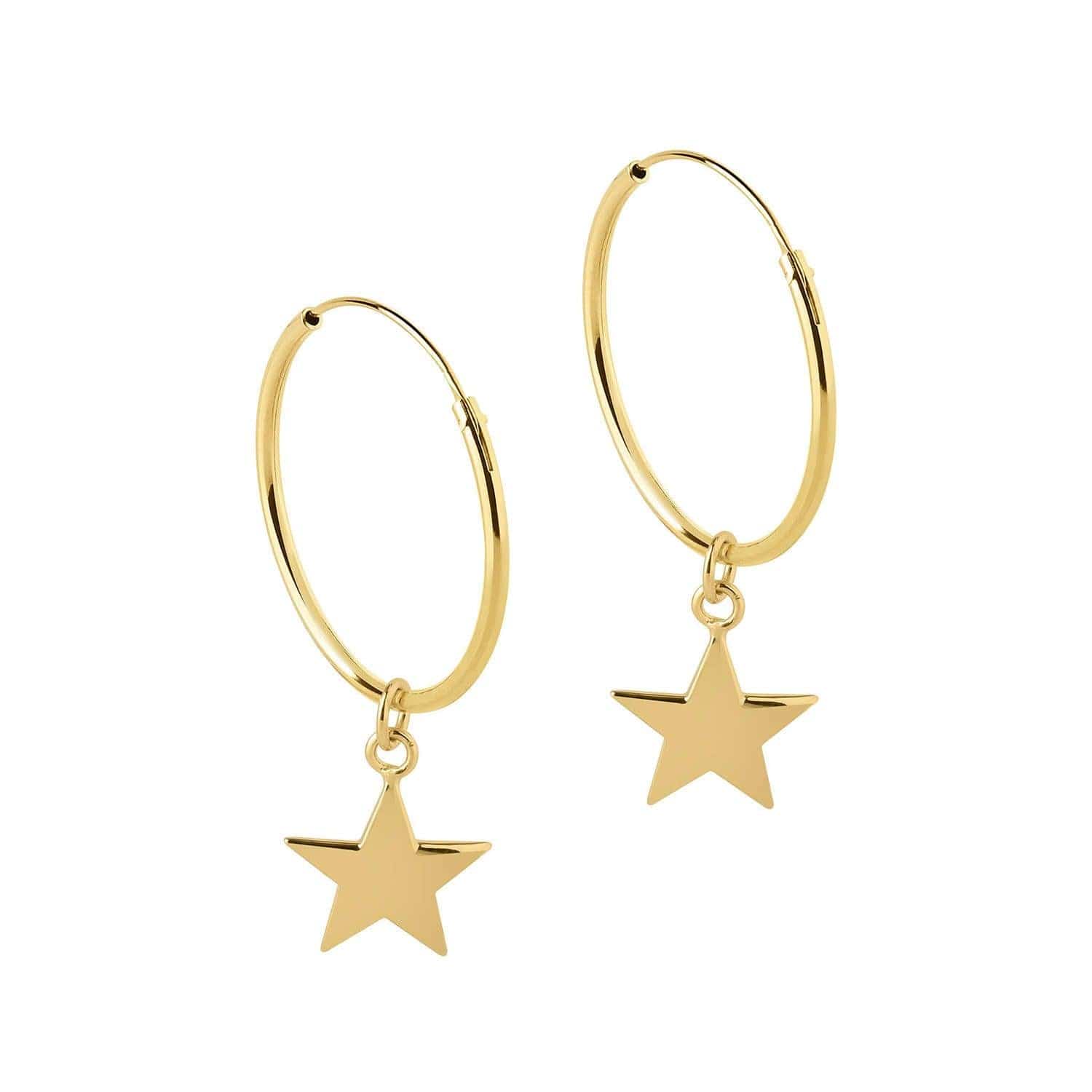 side view Hoop Earrings with Star pendant gold plated 18 MM