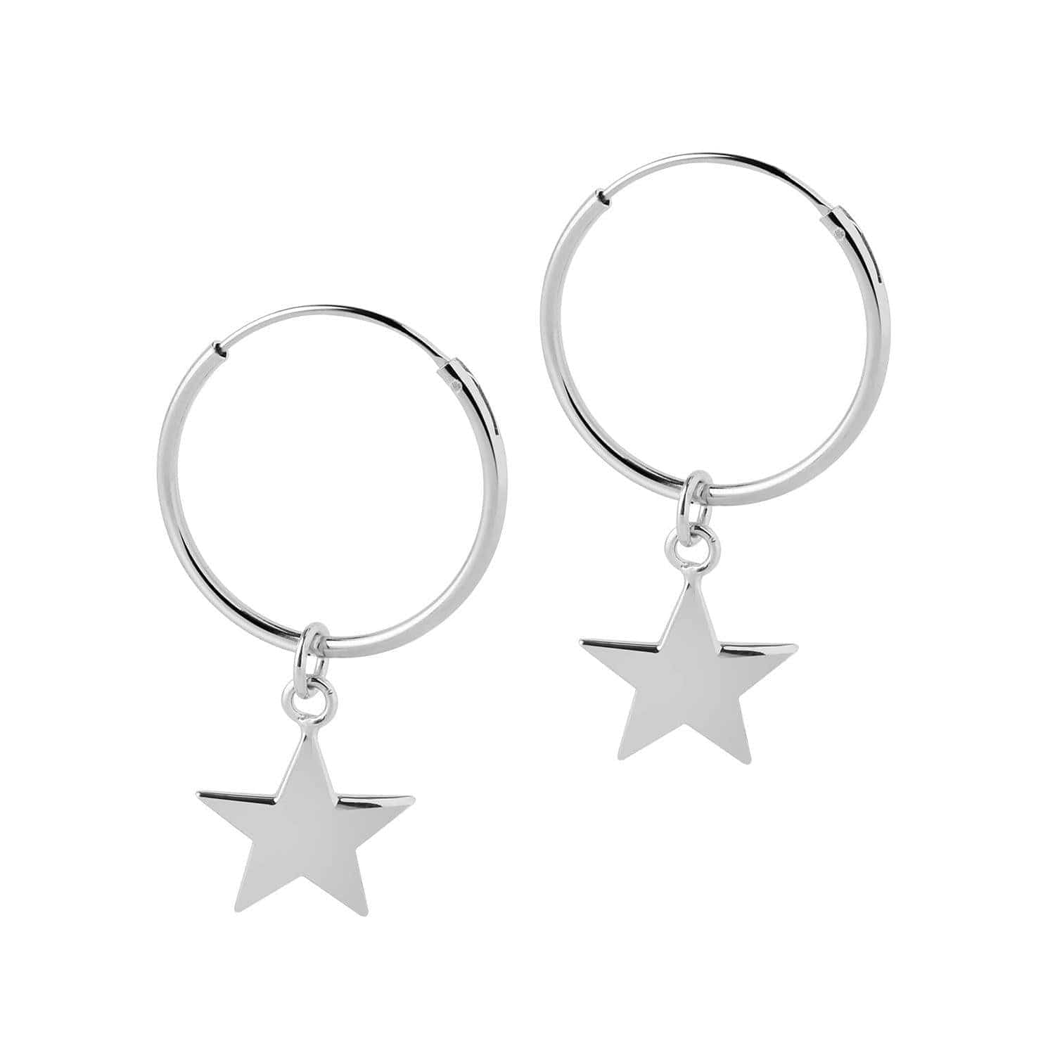 Hoop Earrings with Star pendant silver 18 MM