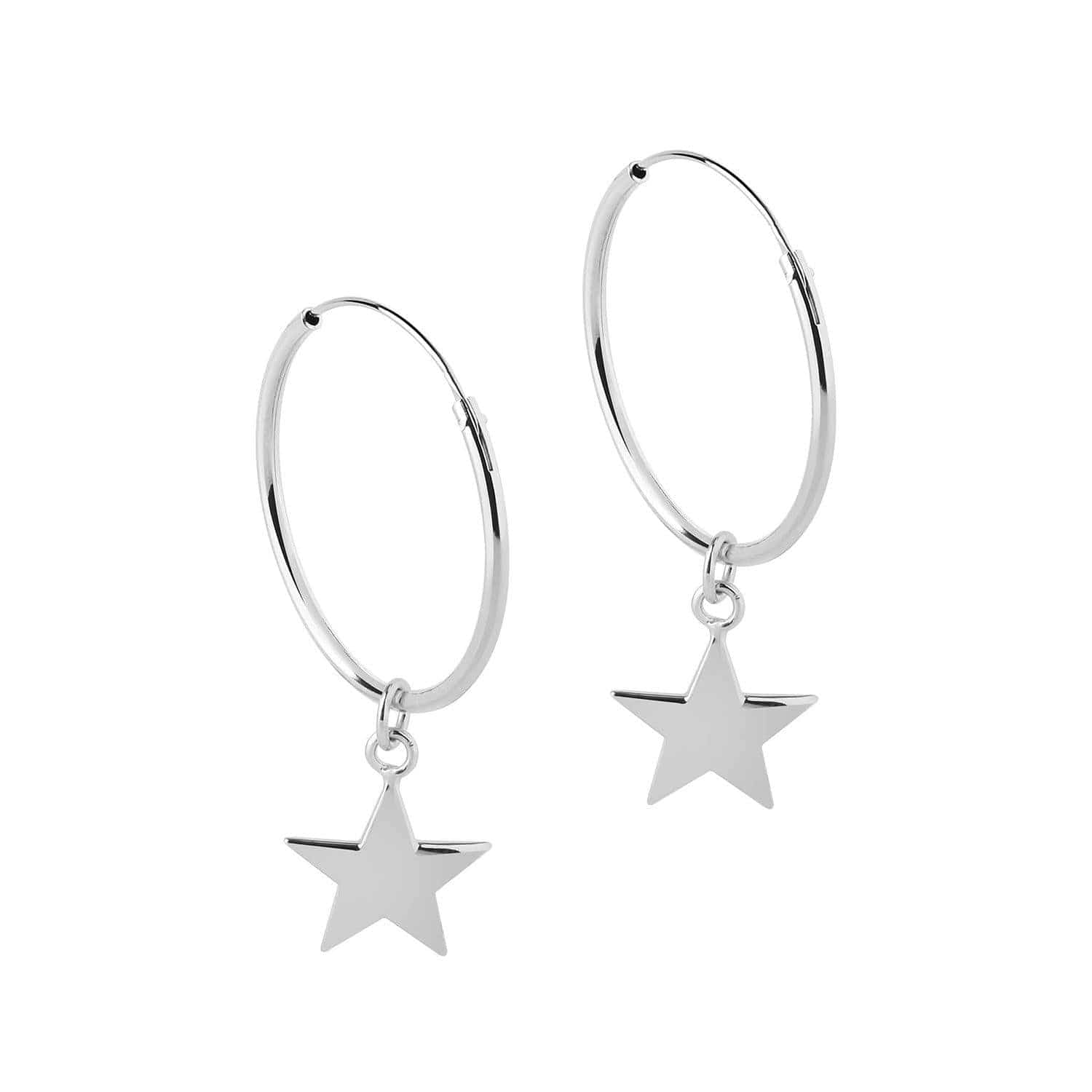 side view Hoop Earrings with Star pendant silver 18MM