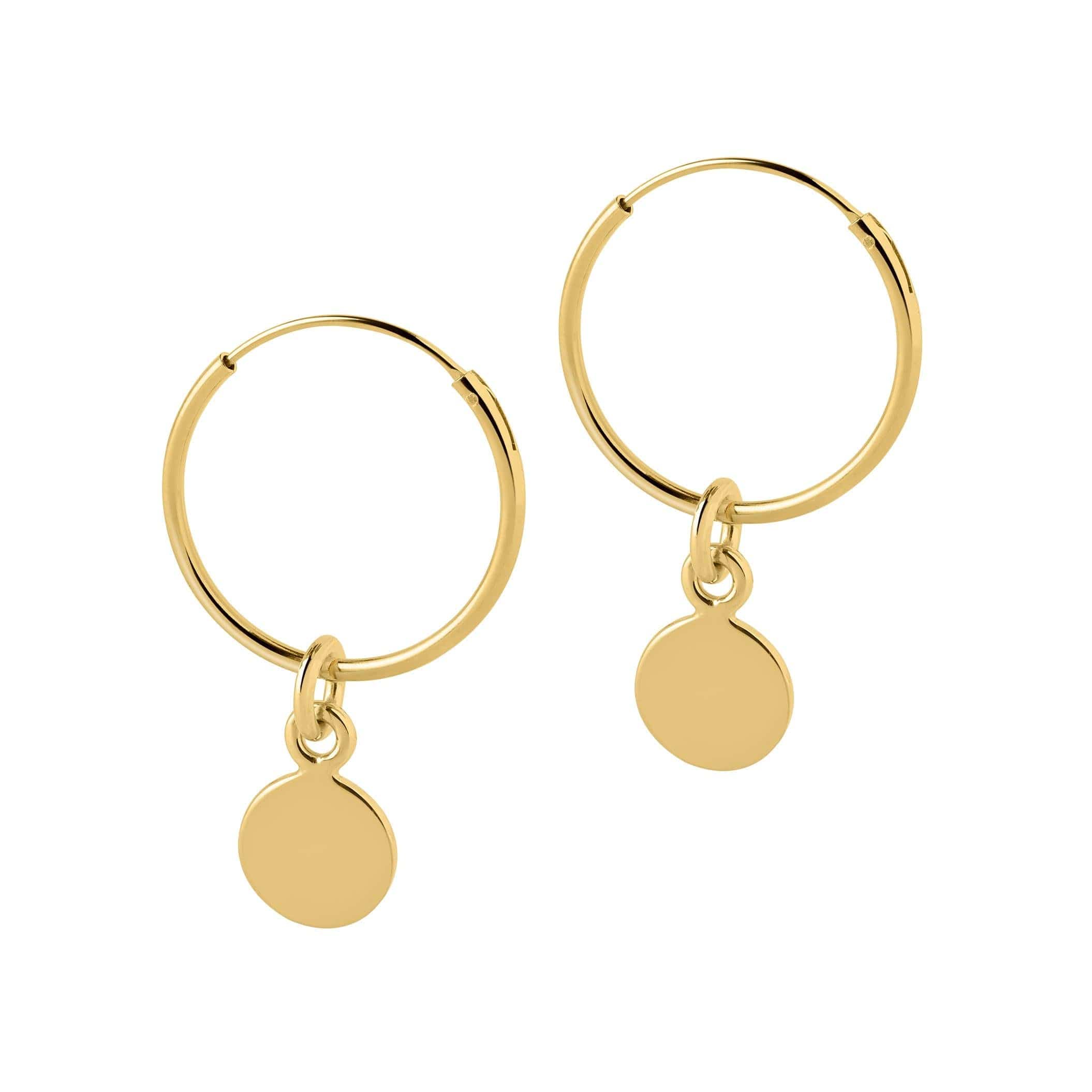 18 mm gold plated hoop earrings with round pendant