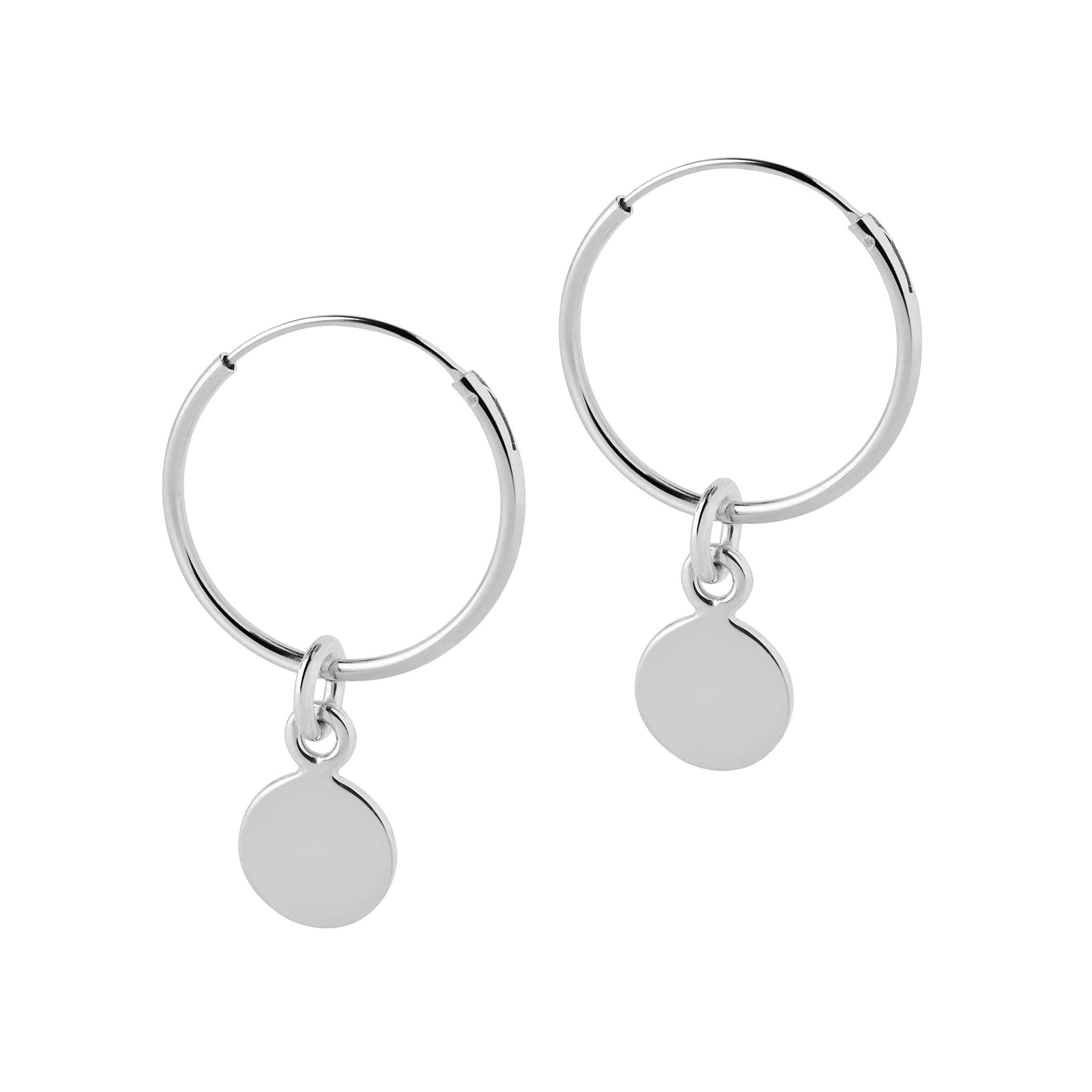 18 mm silver hoop earrings with round pendant