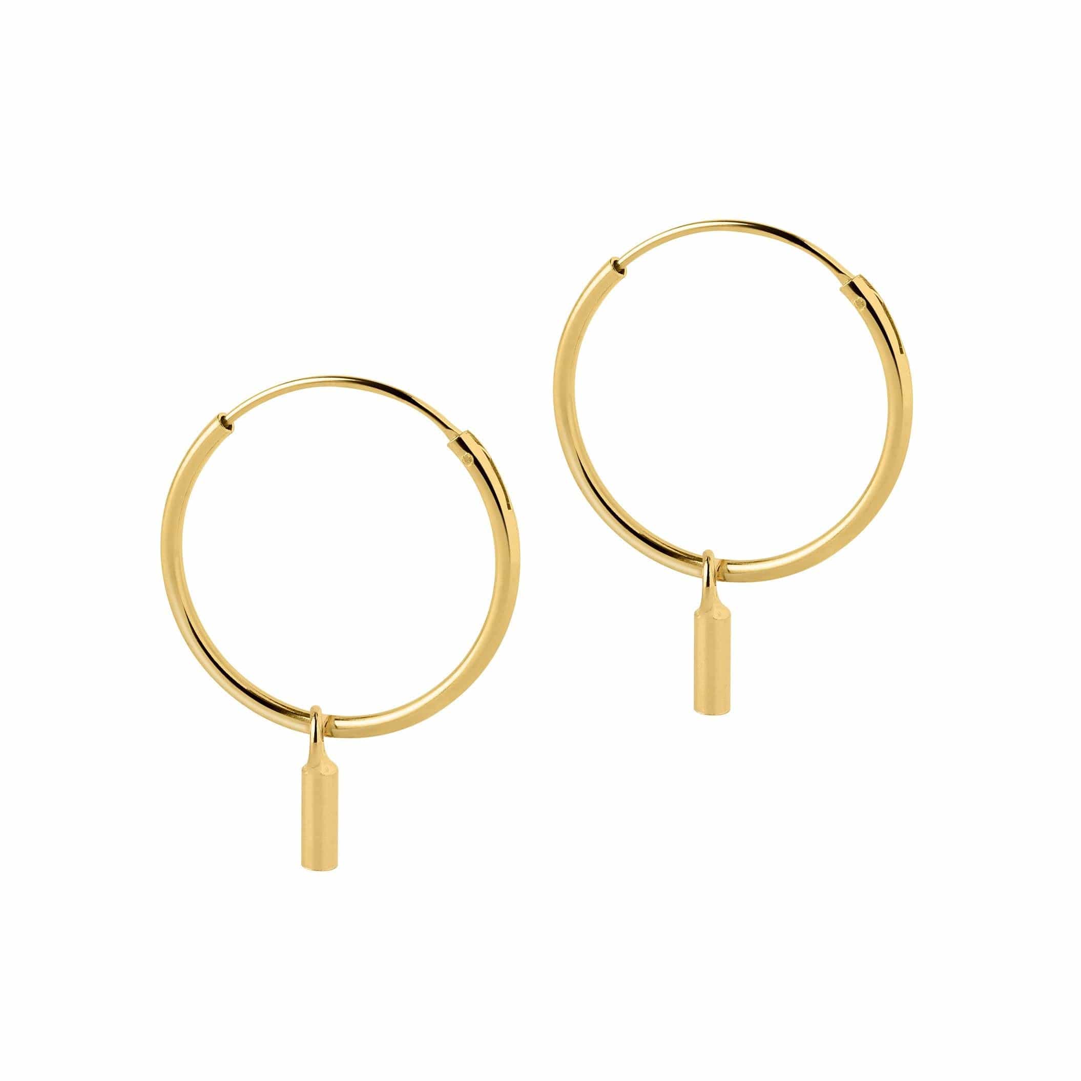 Hoop earrings gold plated with a rod pendant 18mm