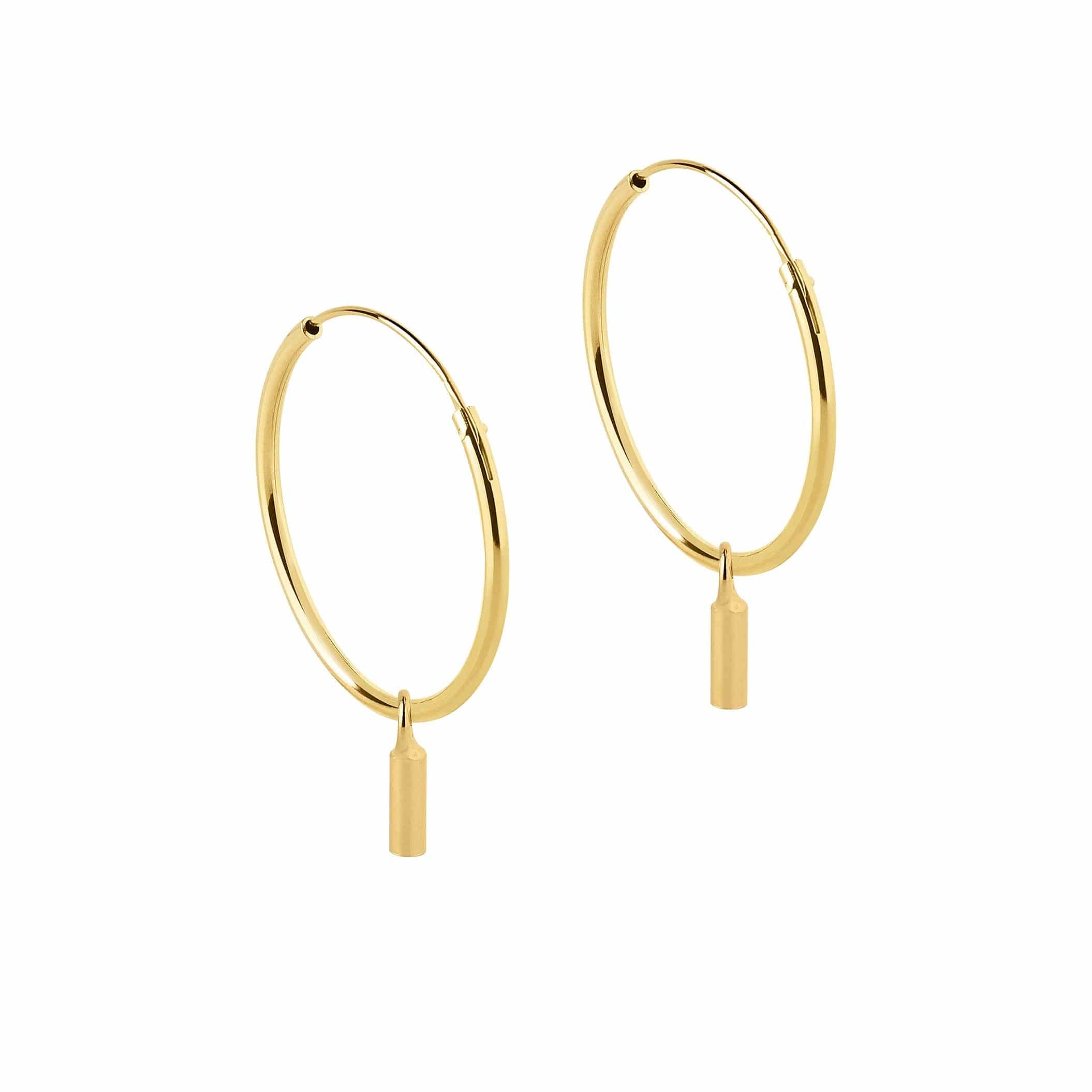 side view Hoop earrings gold plated with a rod pendant 18mm