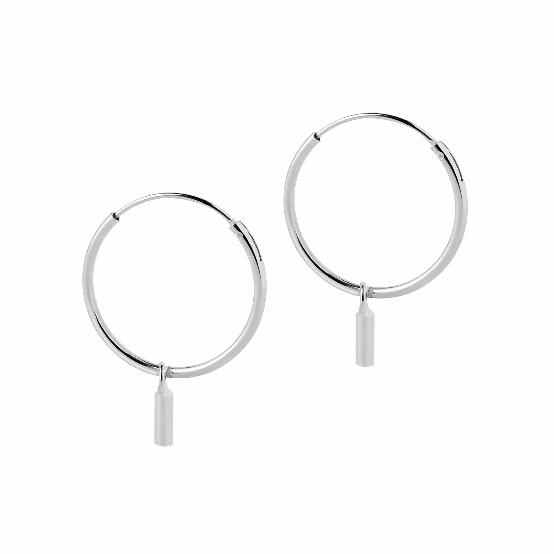 Hoop earrings silver with a rod pendant 18mm