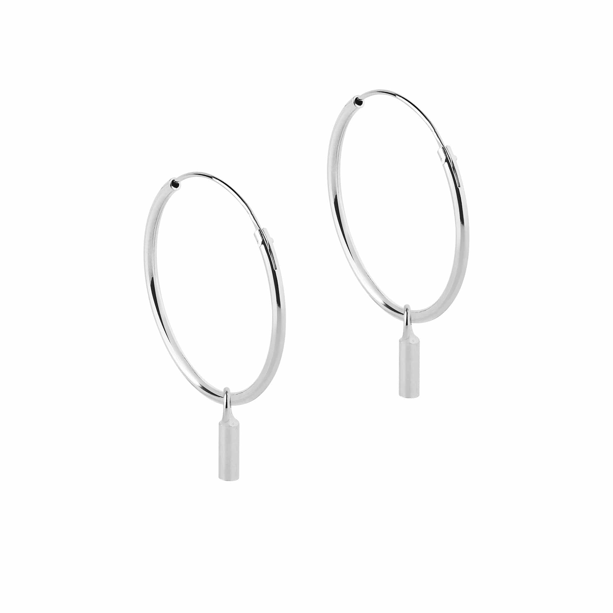side view Hoop earrings silver with a rod pendant 18mm