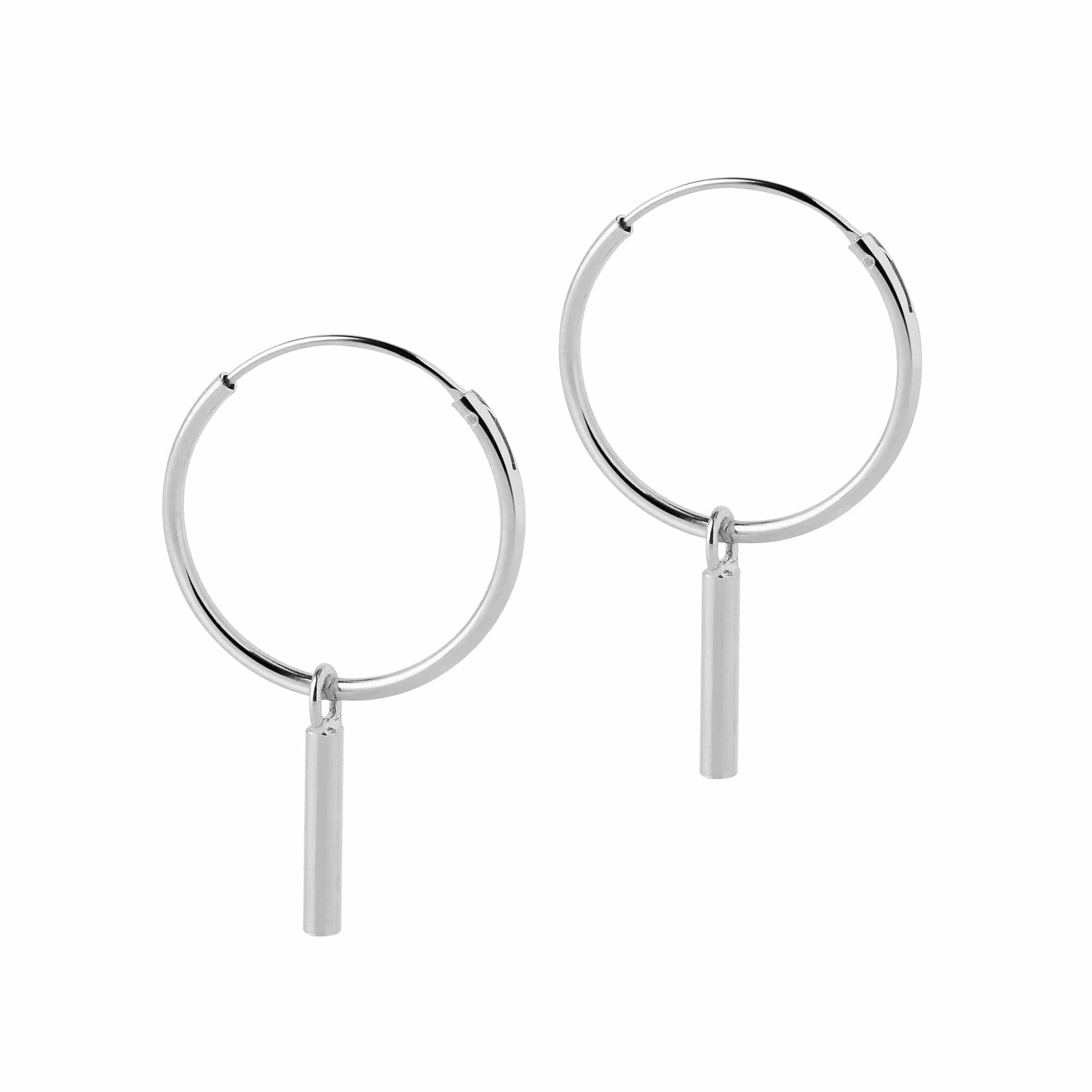Silver Hoop Earrings with Long Rod 22 MM