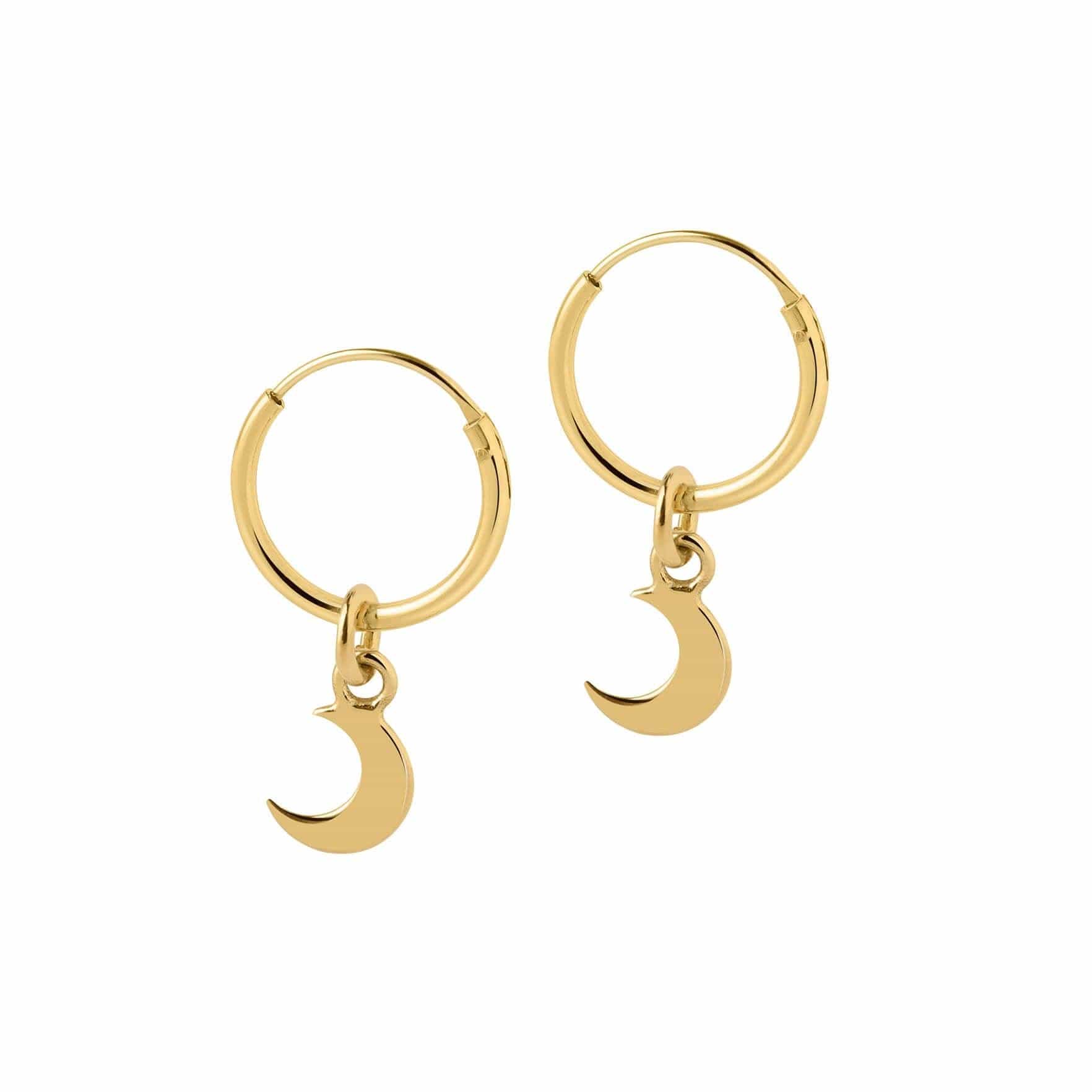 hoop earrings gold plated with moon pendant 12mm