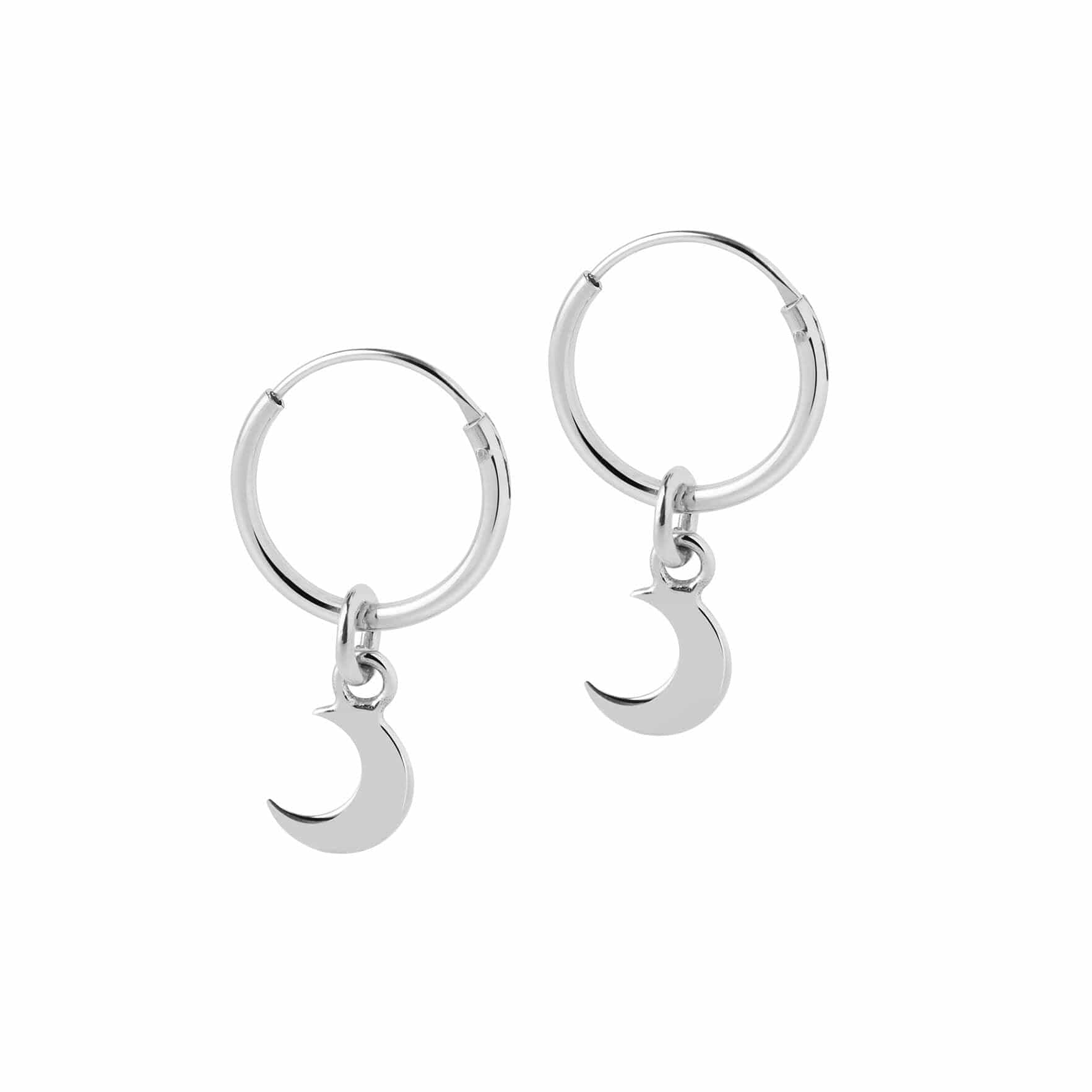 hoop earrings silver with moon pendant 12mm