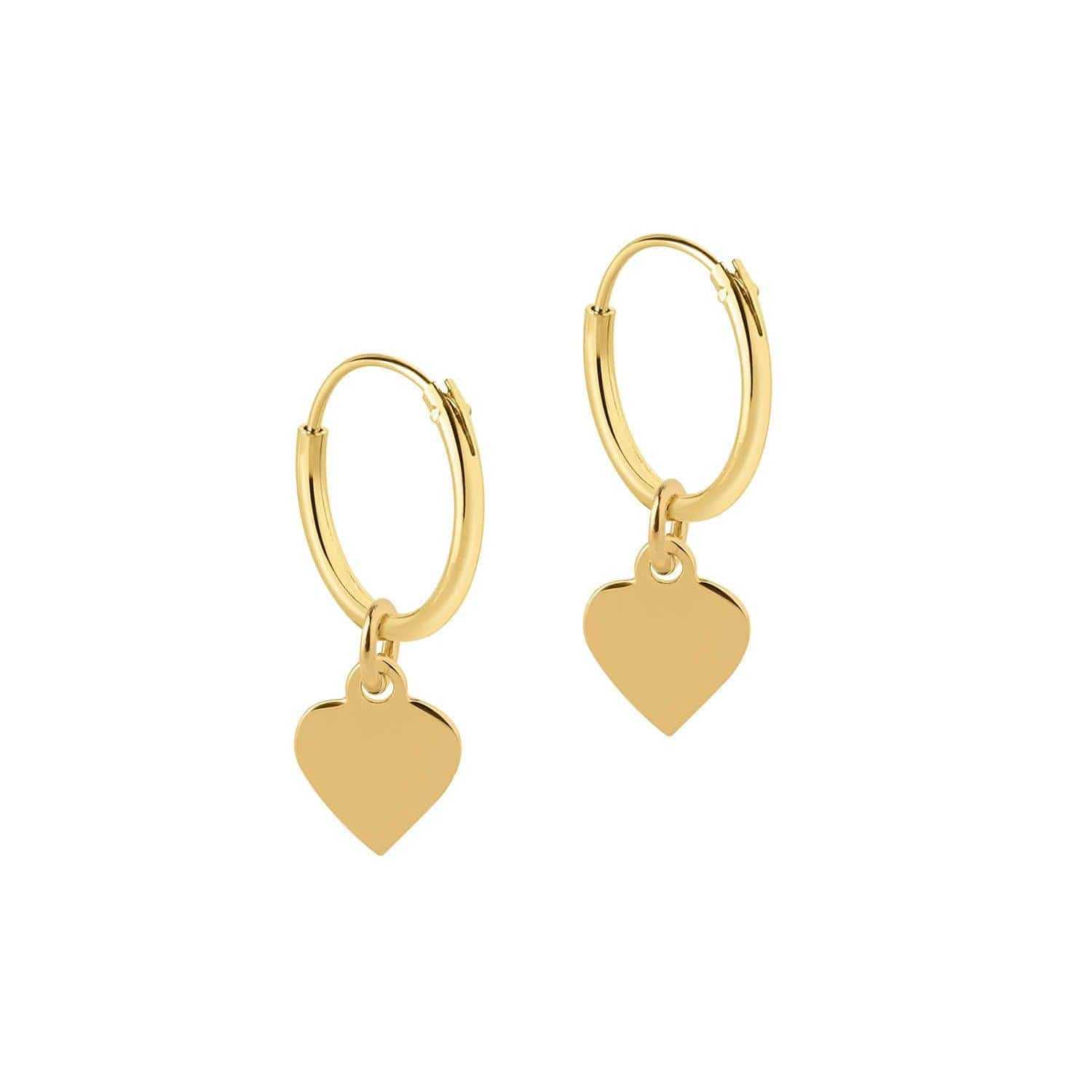 Side view Hoop Earrings with Pendant Heart Gold Plated 12 MM