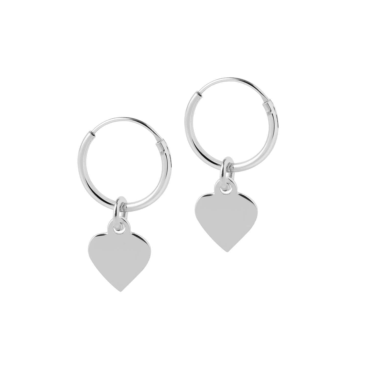 Silver Hoop Earrings with Heart 12 MM