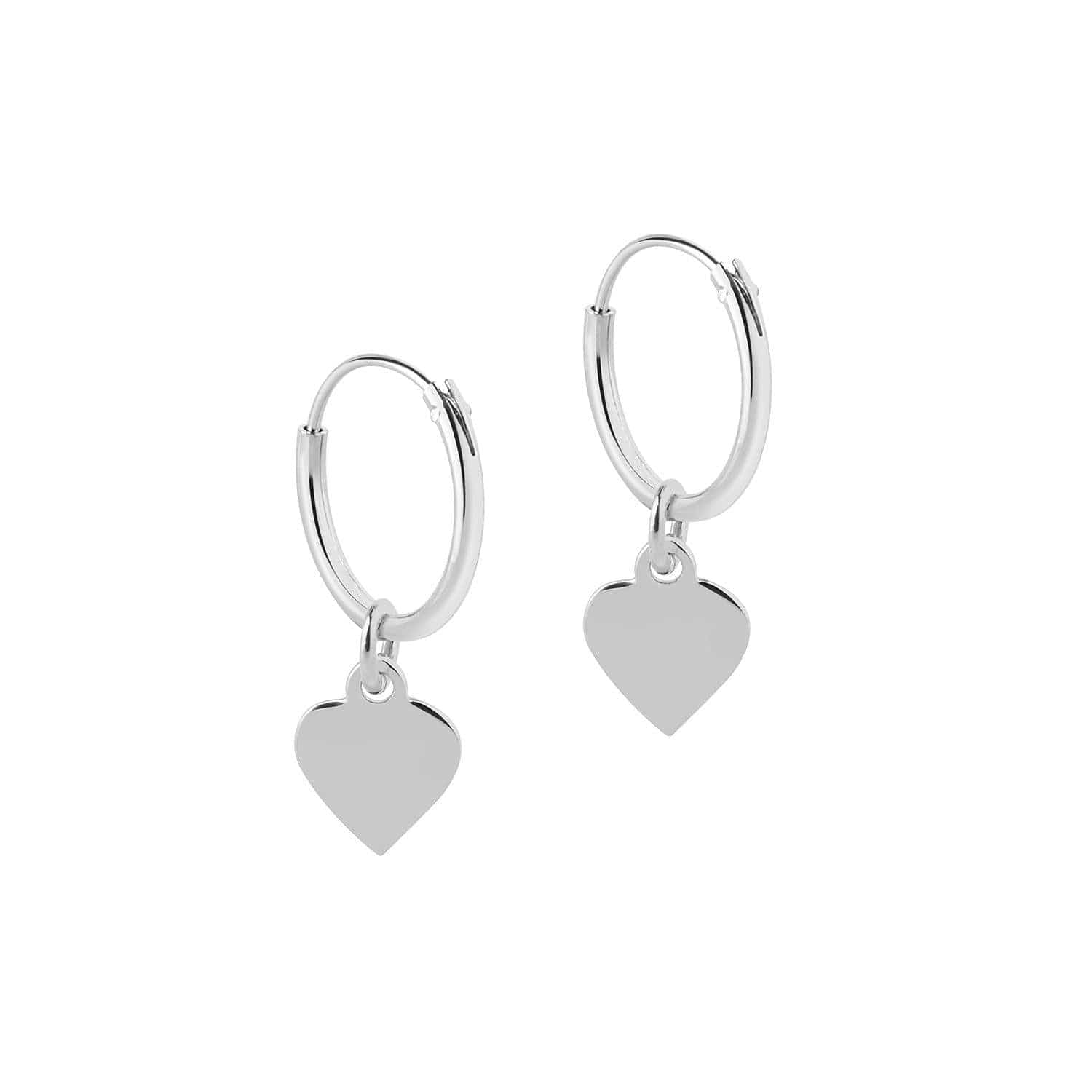 side view Silver Hoop Earrings with Heart 12 MM