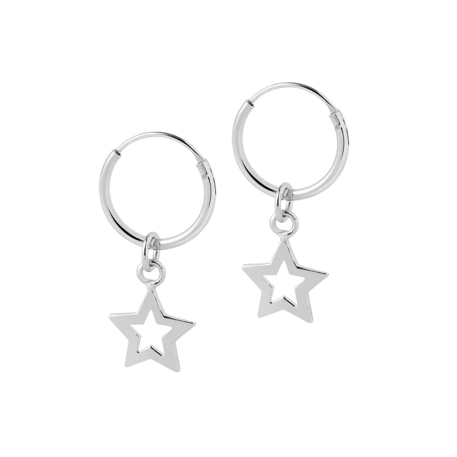 Hoop Earrings with Open Star Silver 12MM