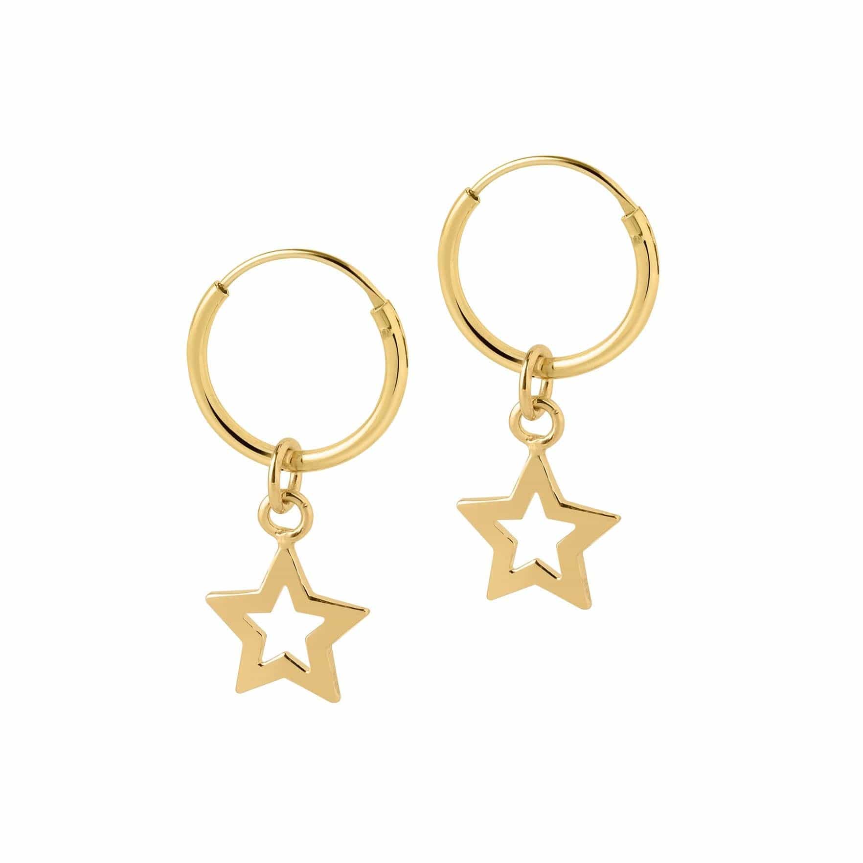 hoop earrings open star pendant gold plated 12mm