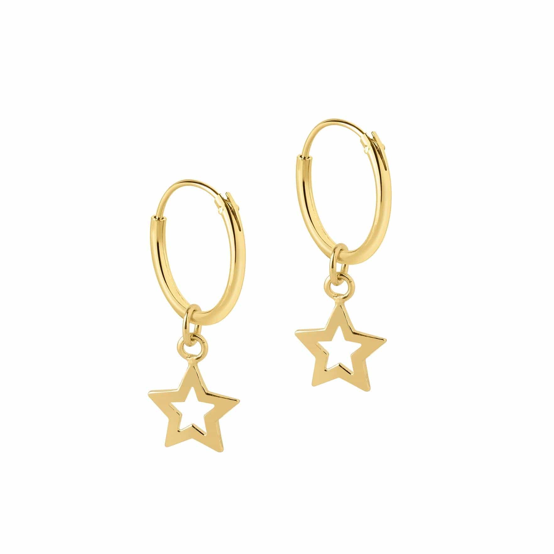 side view hoop earrings open star pendant gold plated 12mm