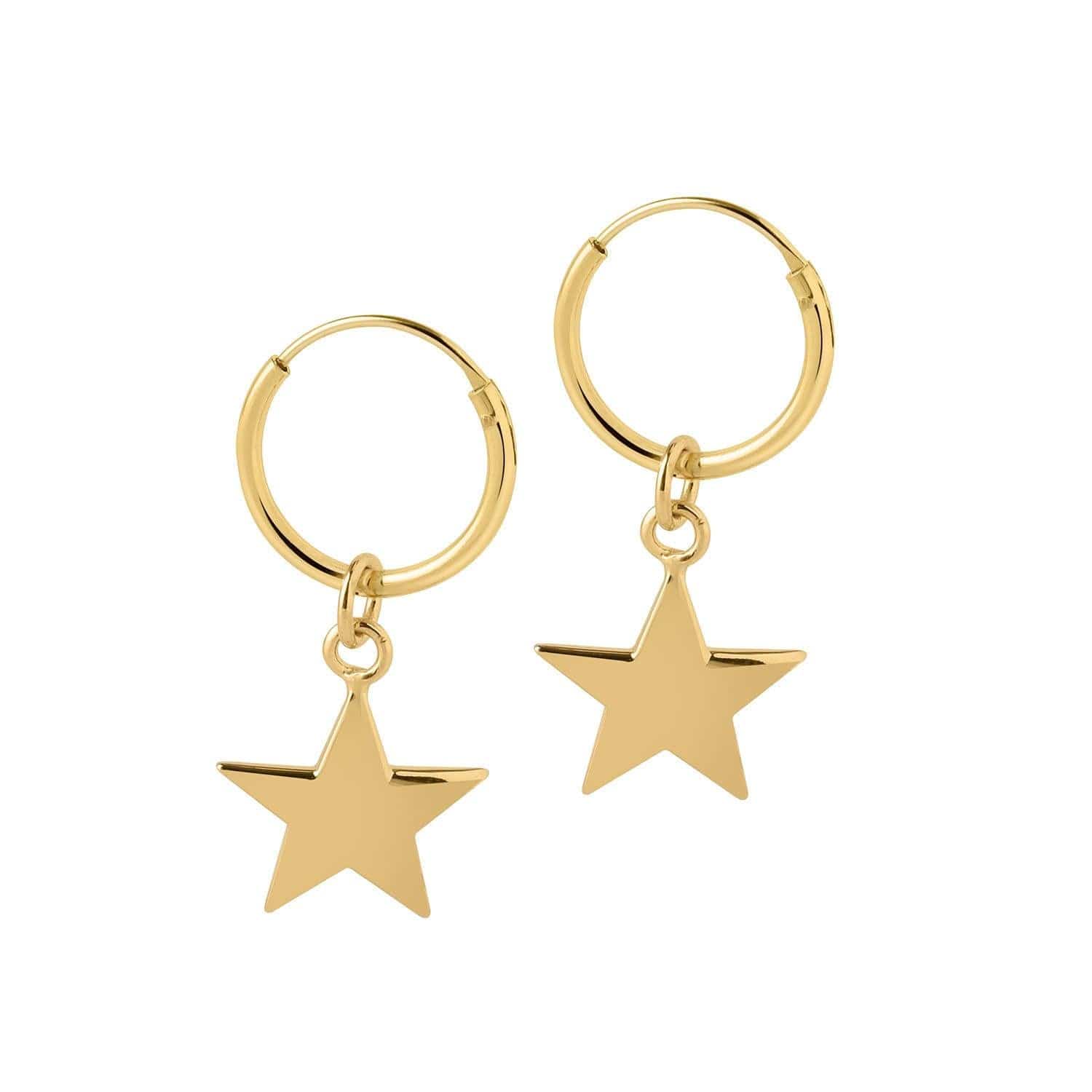 Hoop Earrings with Star pendant gold plated 12 MM