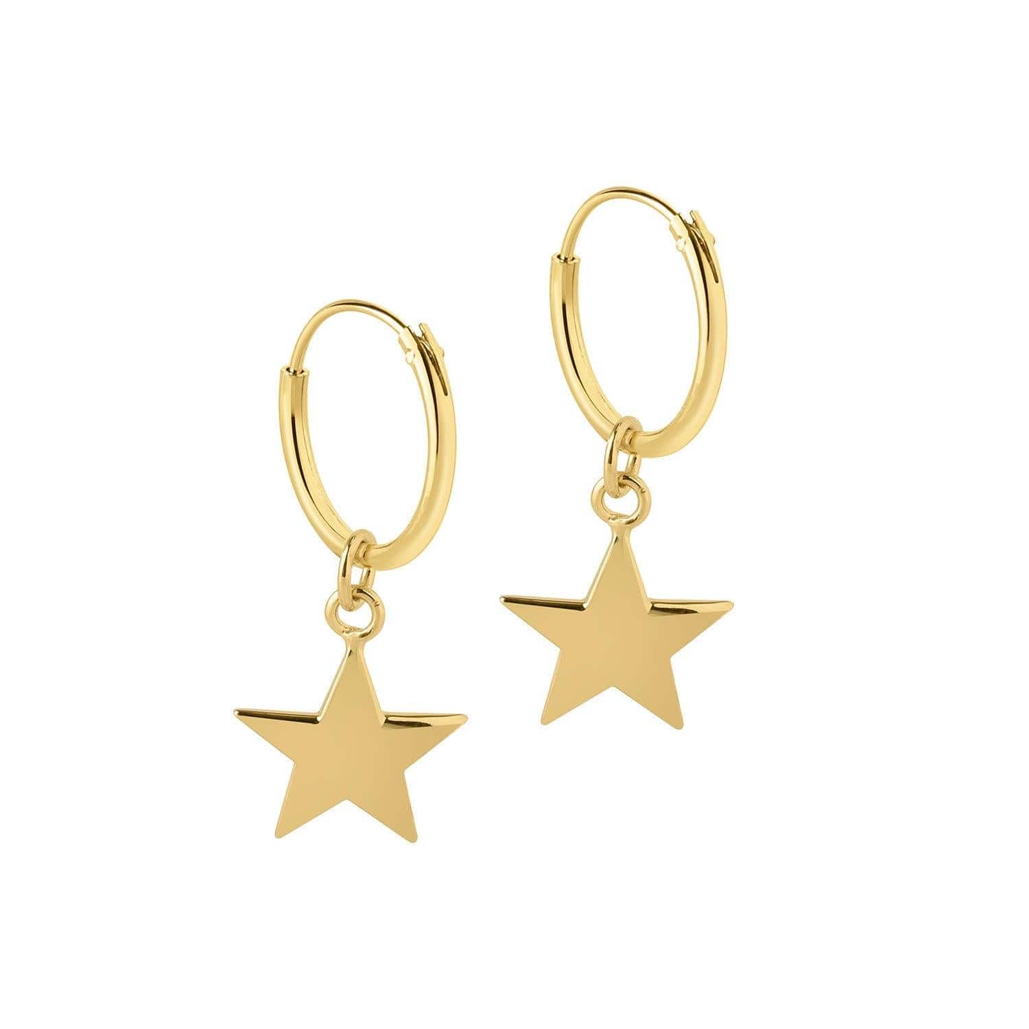 side view Hoop Earrings with Star pendant gold plated 12 MM