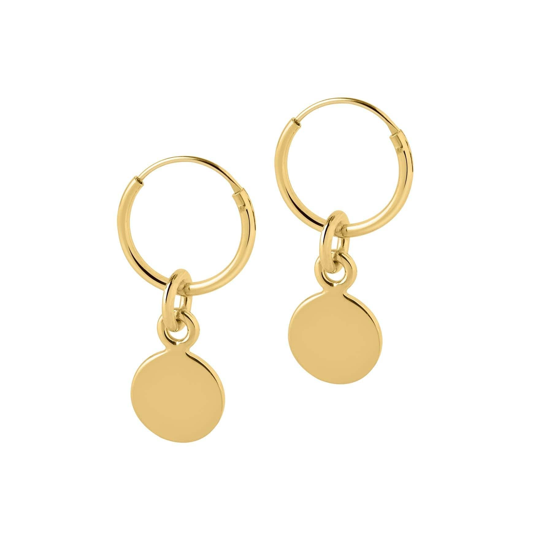 12 mm gold plated hoop earrings with round pendant
