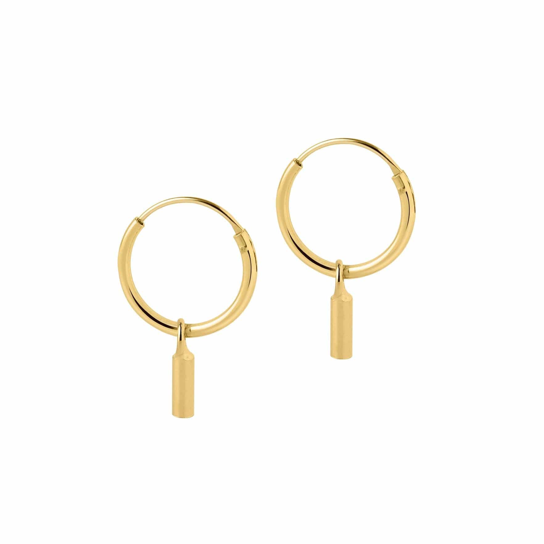 Hoop earrings gold plated with a rod pendant 12mm