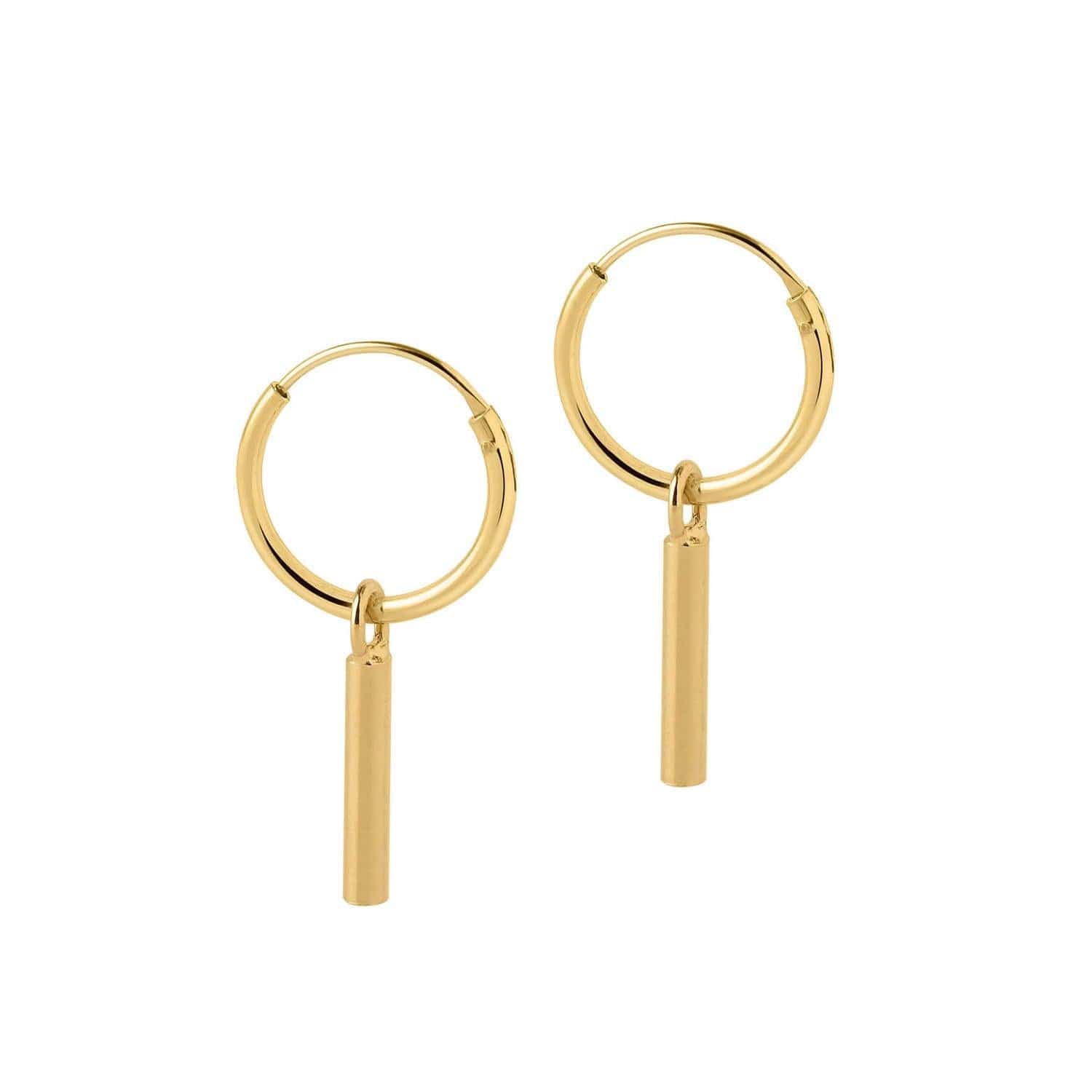 12mm gold plated hoop earrings with long rod
