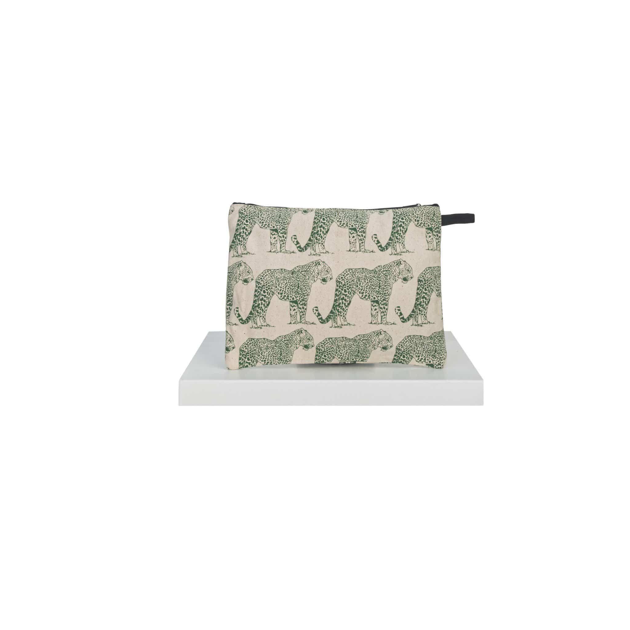 canvas pouch panther green print