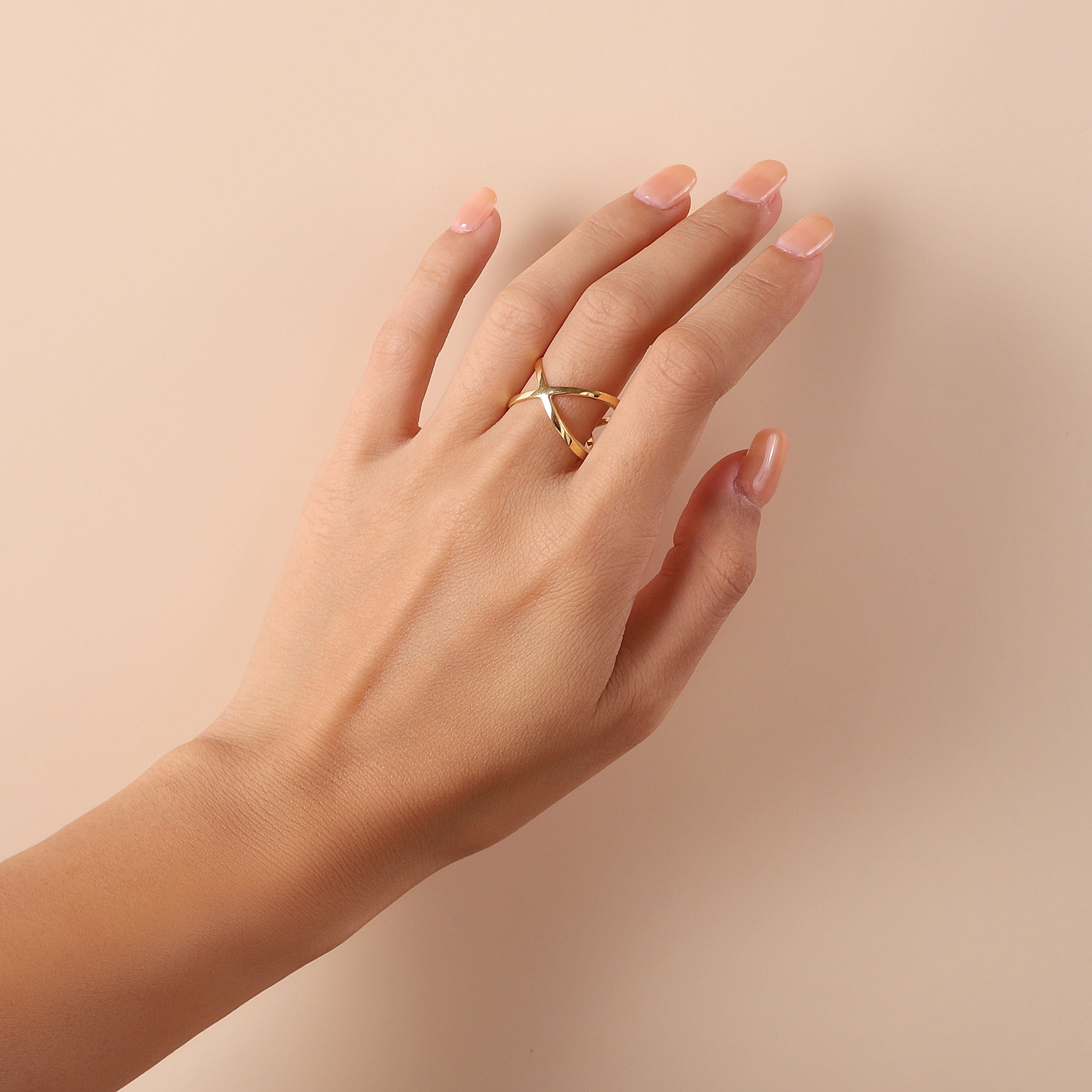 gold plated butterfly ring on model