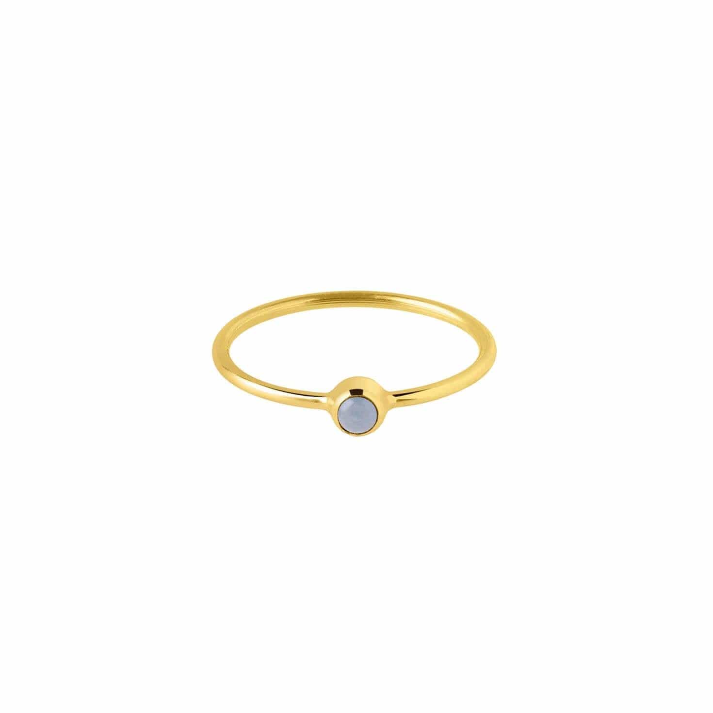 gold plated ring with small blue chalcedony