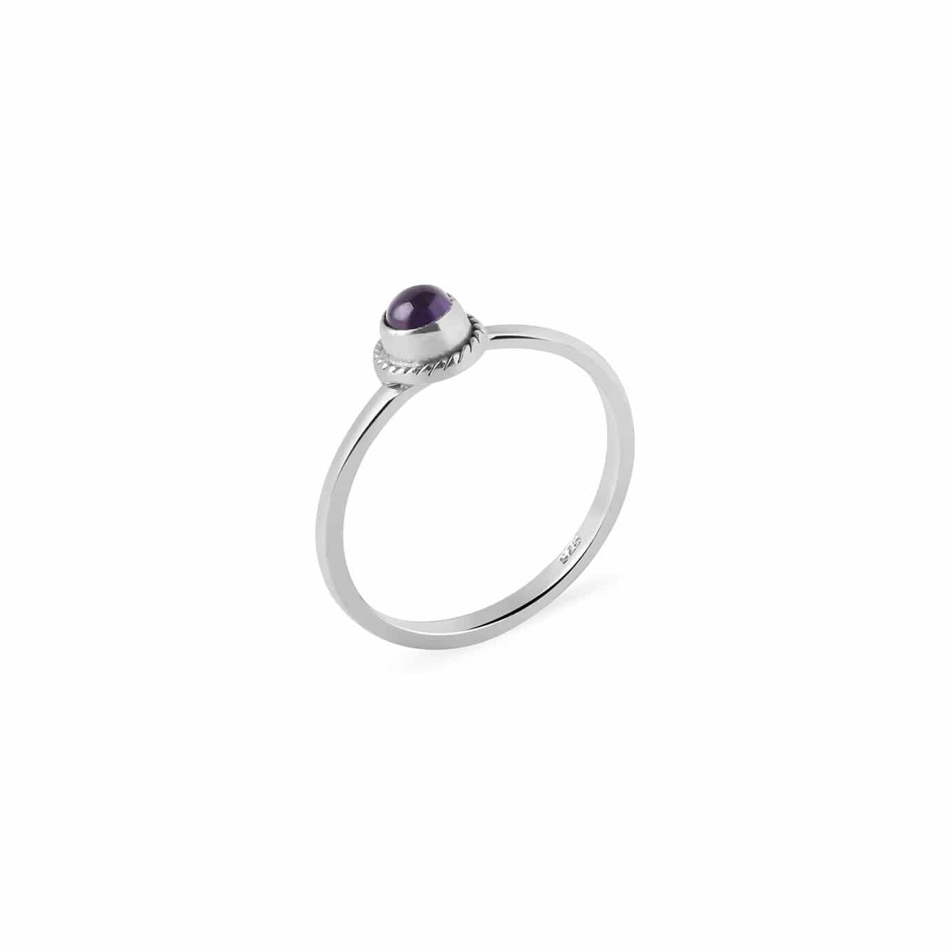 silver braided ring with amethyst