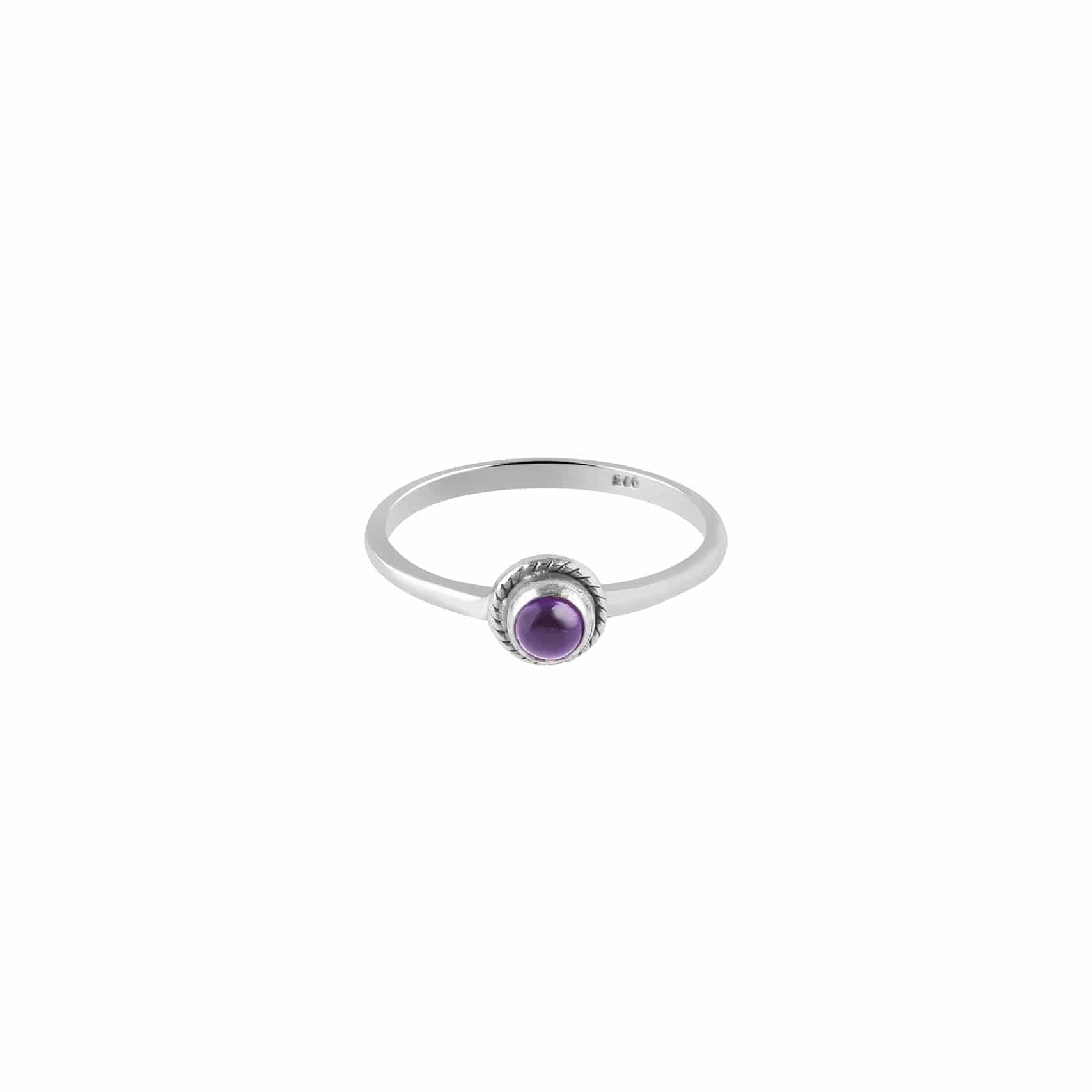 silver braided ring with amethyst