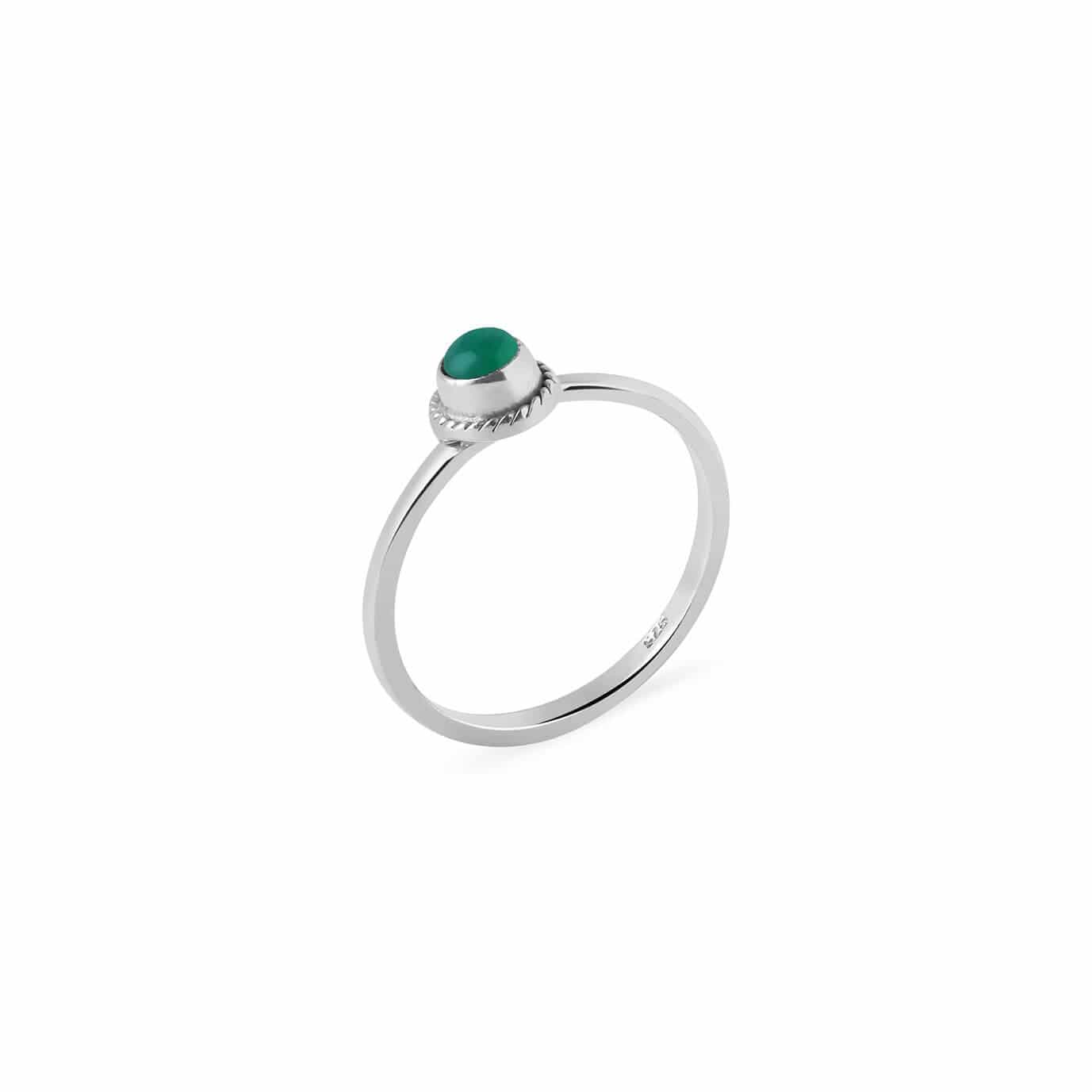 silver braided ring with green onyx