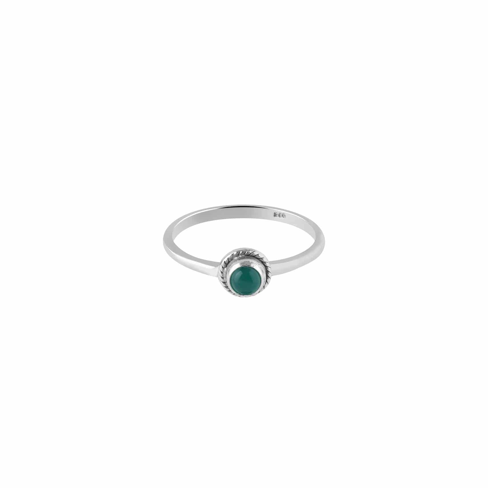 silver braided ring with green onyx