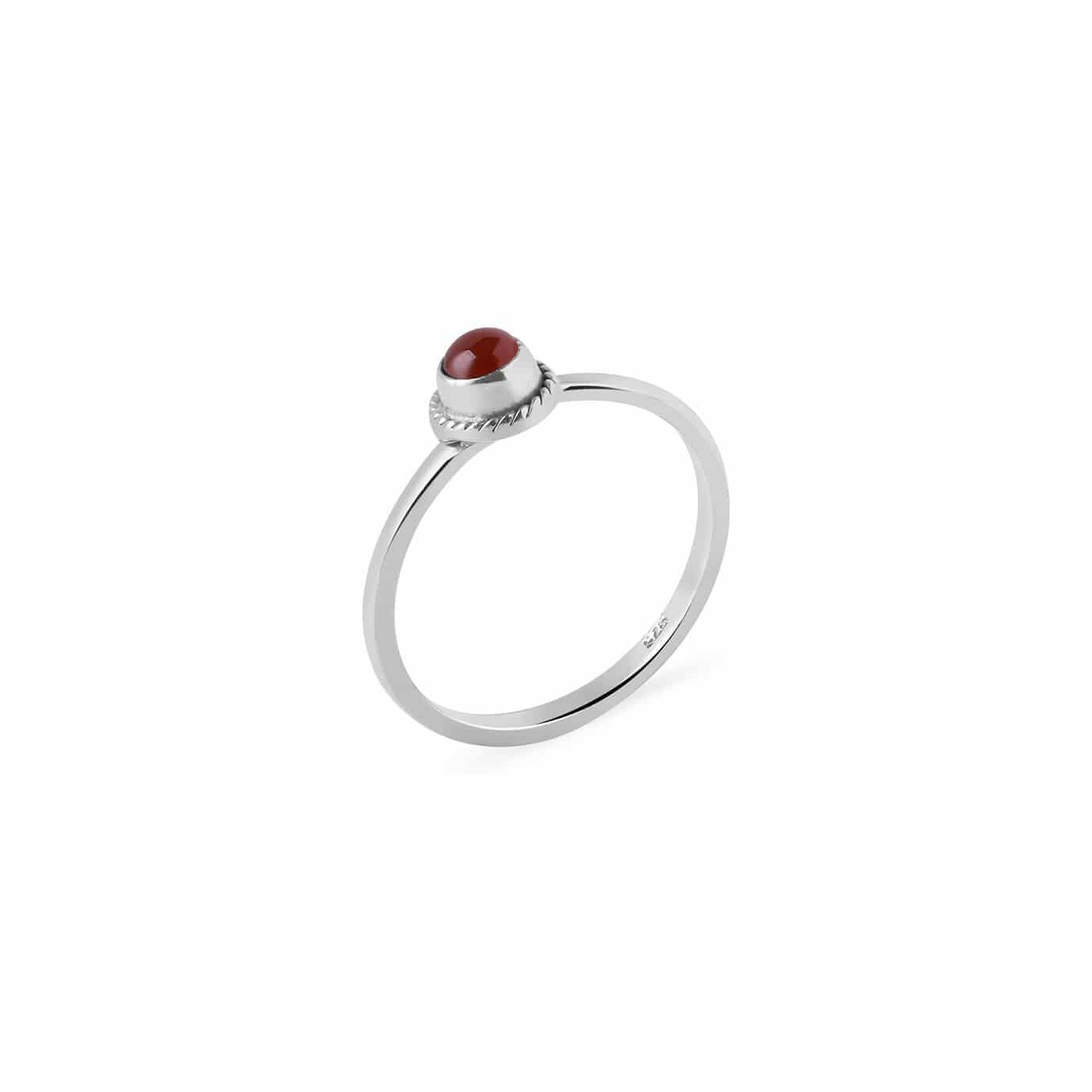 silver braided ring with red onyx