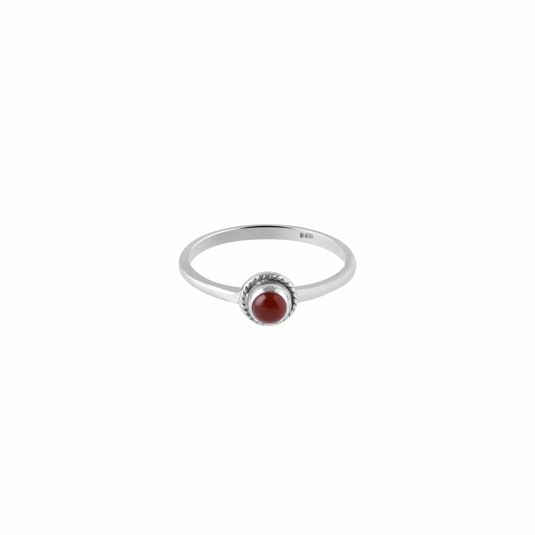 silver braided ring with red onyx