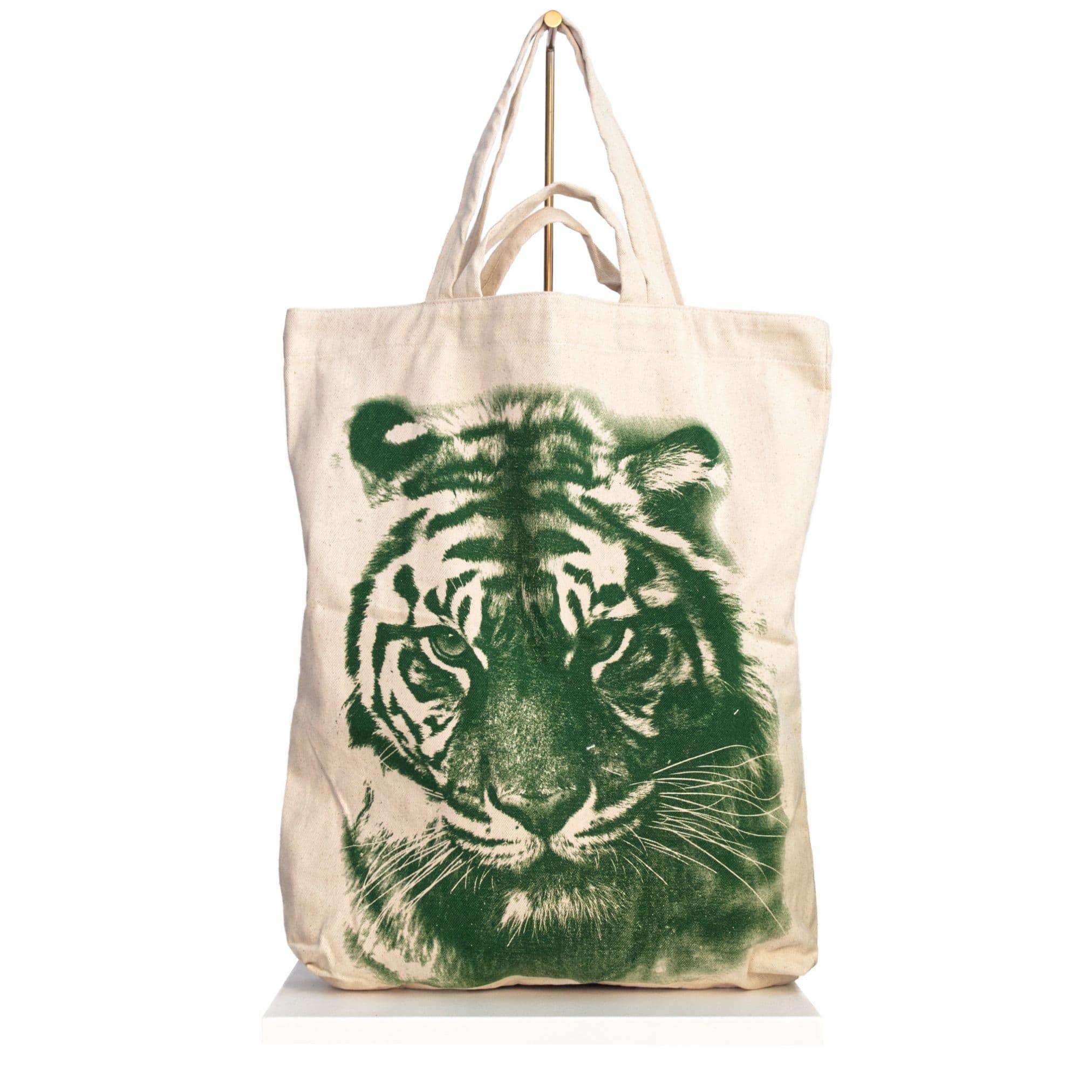 canvas bag tigerhead print green