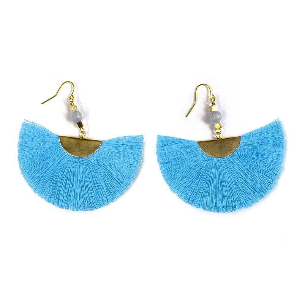 Aqua Tassel Fan Earrings - Juulry.com